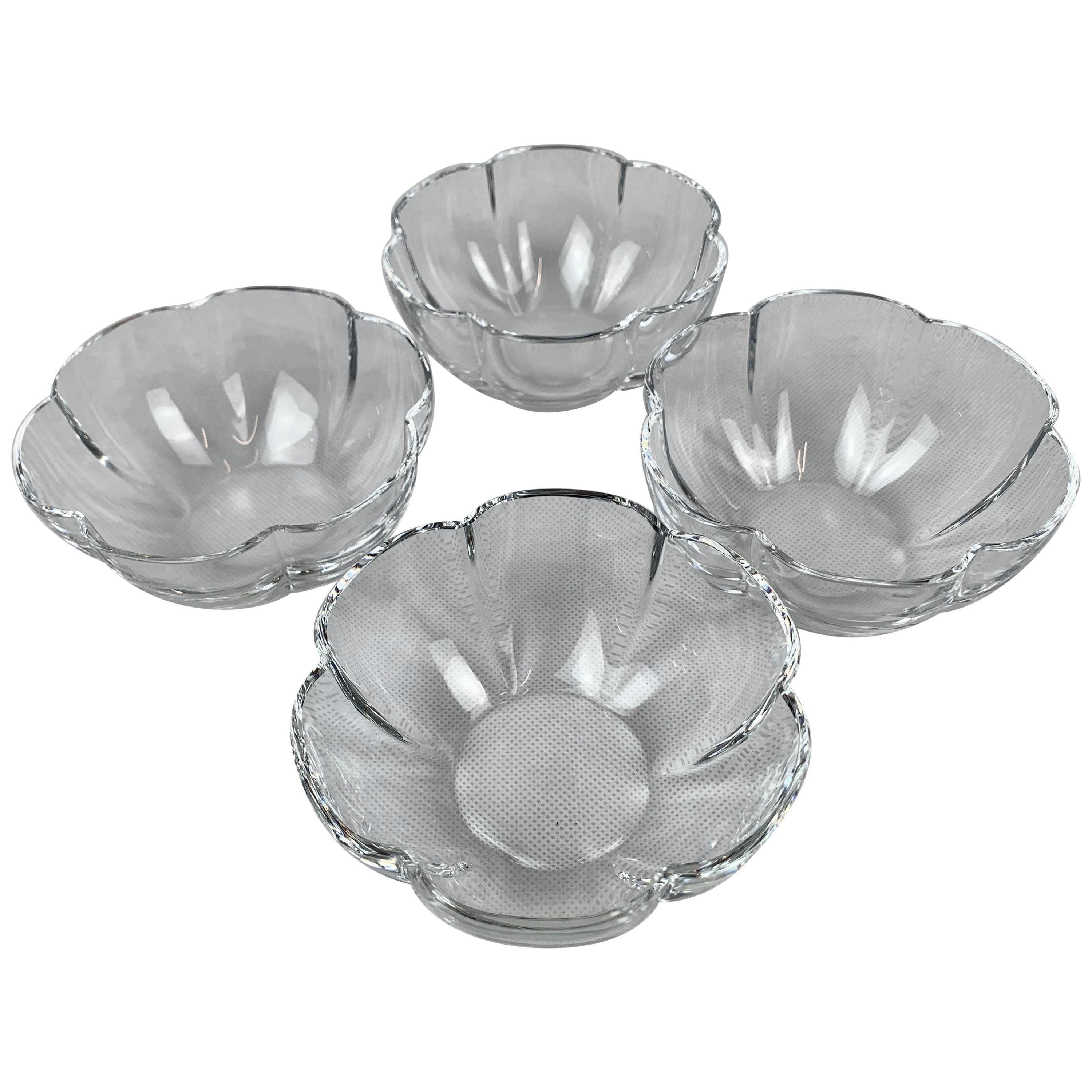 Baccarat Vintage Set of Four Clear Crystal Corail Lobed Melon Shaped Dishes