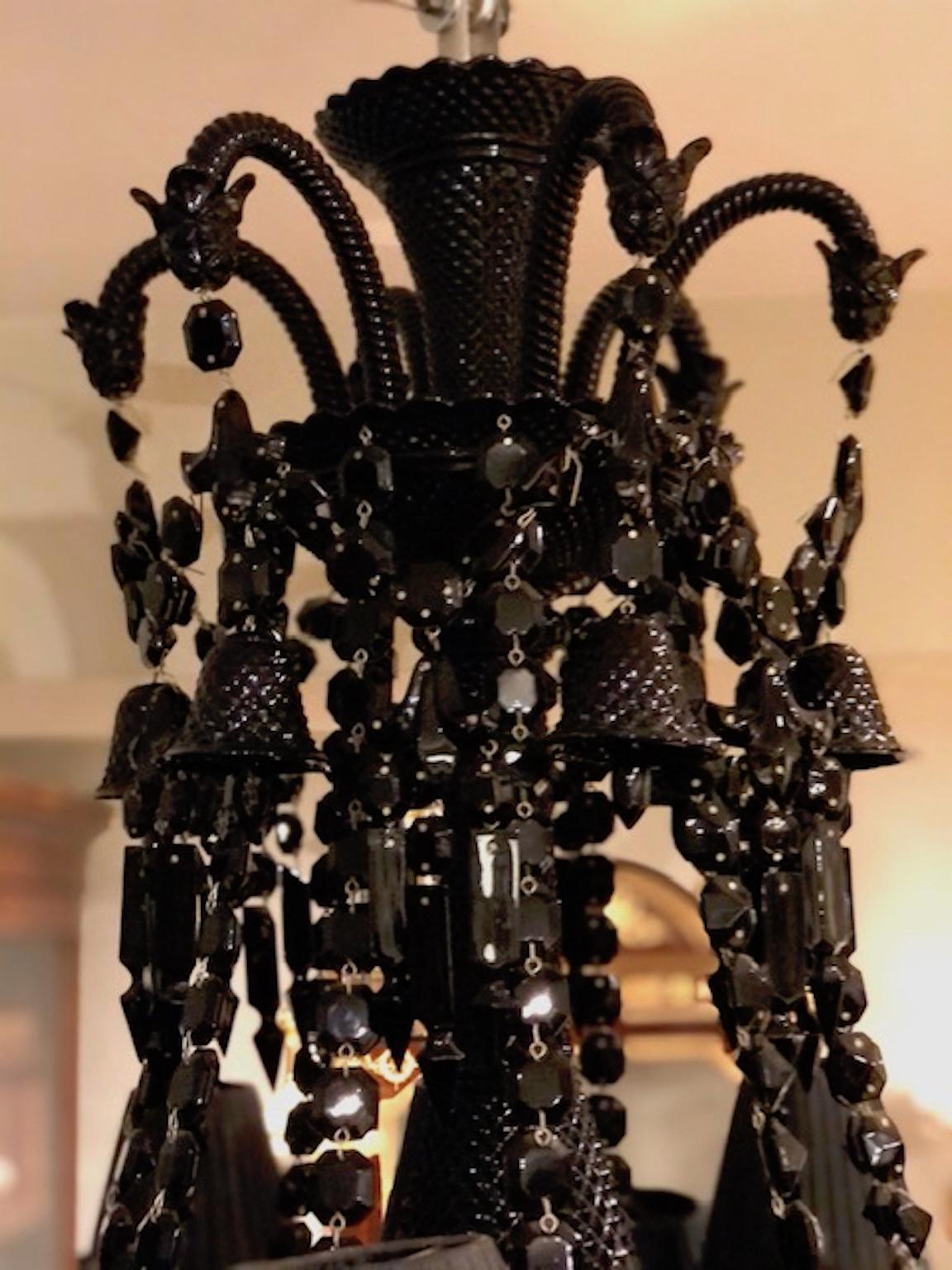 French Baccarat Zenith Crystal Noir Chandelier by Philippe Starck 24 Light