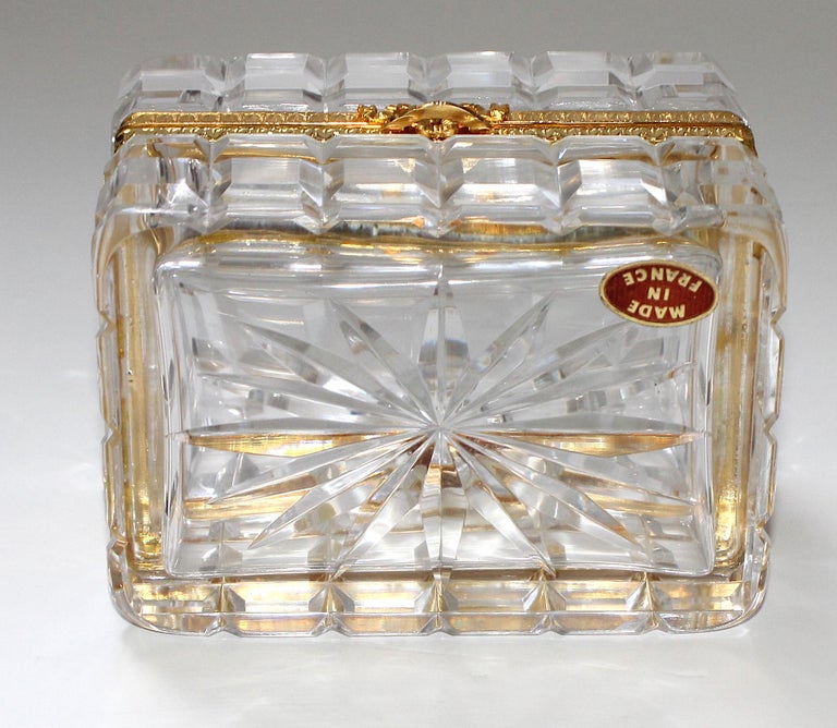 Gold Plate Baccart Style Crystal Storage Box For Sale