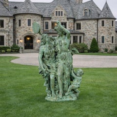 Baccanale dopo Clodio Superba figura a grandezza naturale di fanciulla e bambino in Verdigris