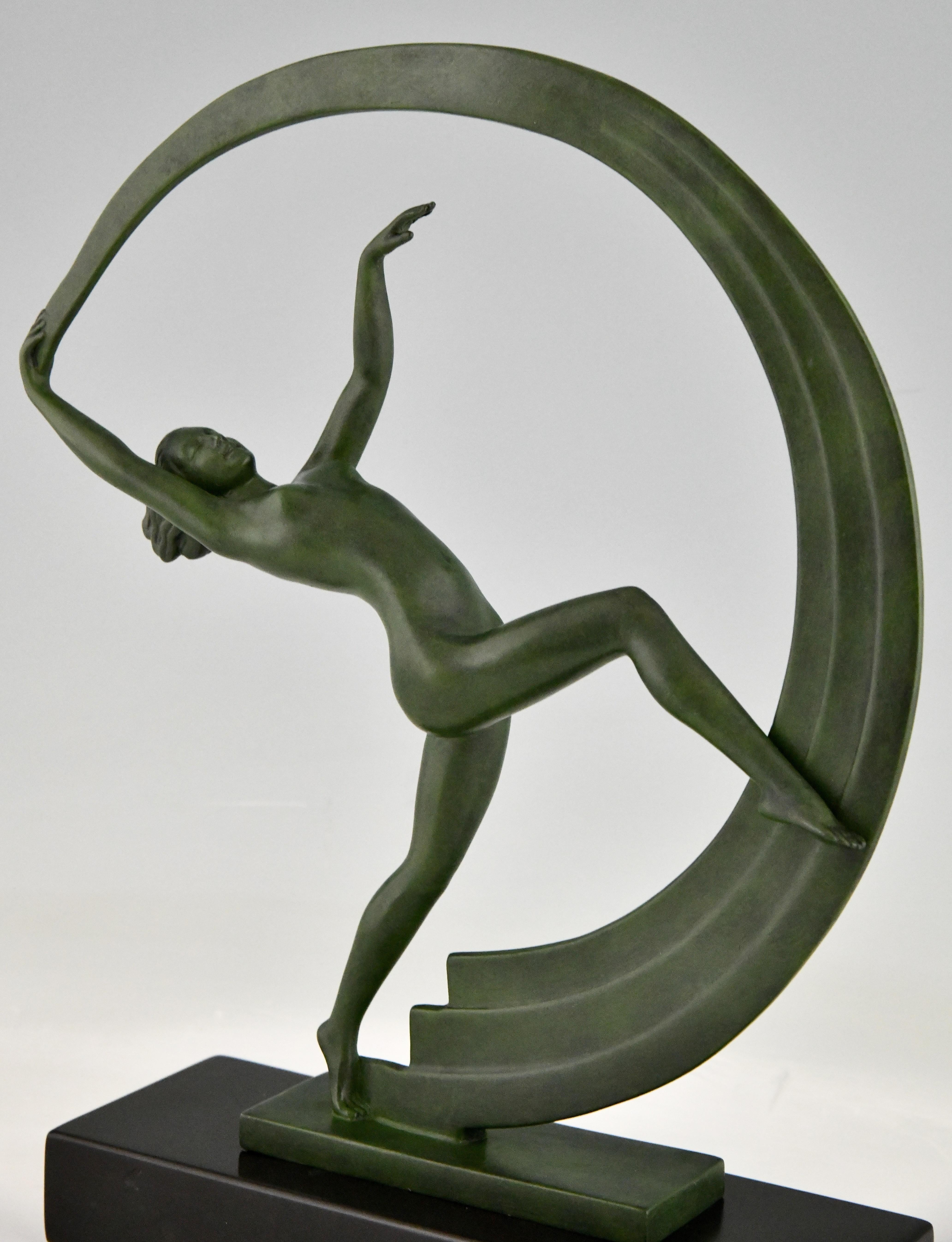 Bacchanale Art Deco Sculpture Nude Scarf Dancer Janle for Max Le Verrier, 1930 3