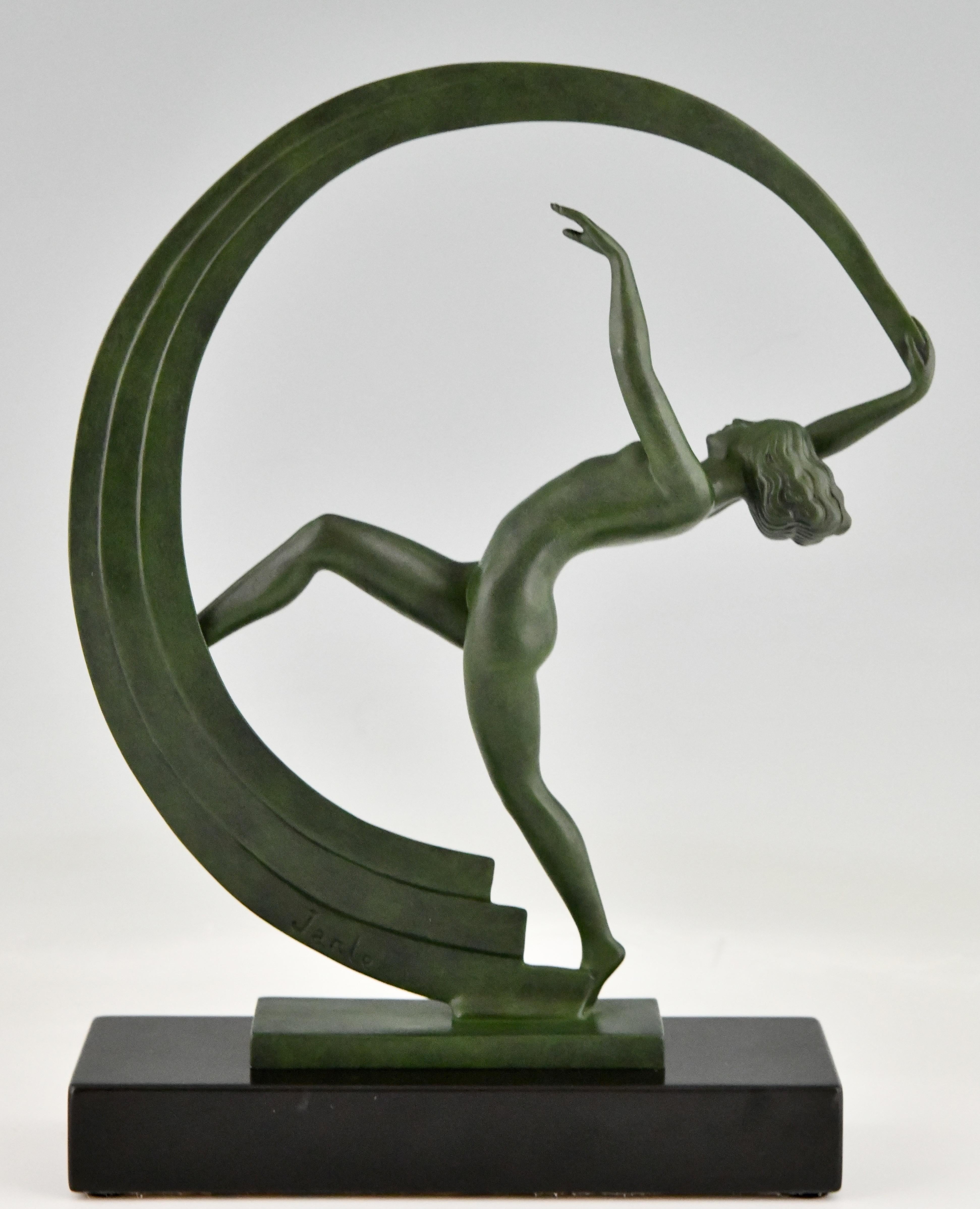 20th Century Bacchanale Art Deco Sculpture Nude Scarf Dancer Janle for Max Le Verrier, 1930