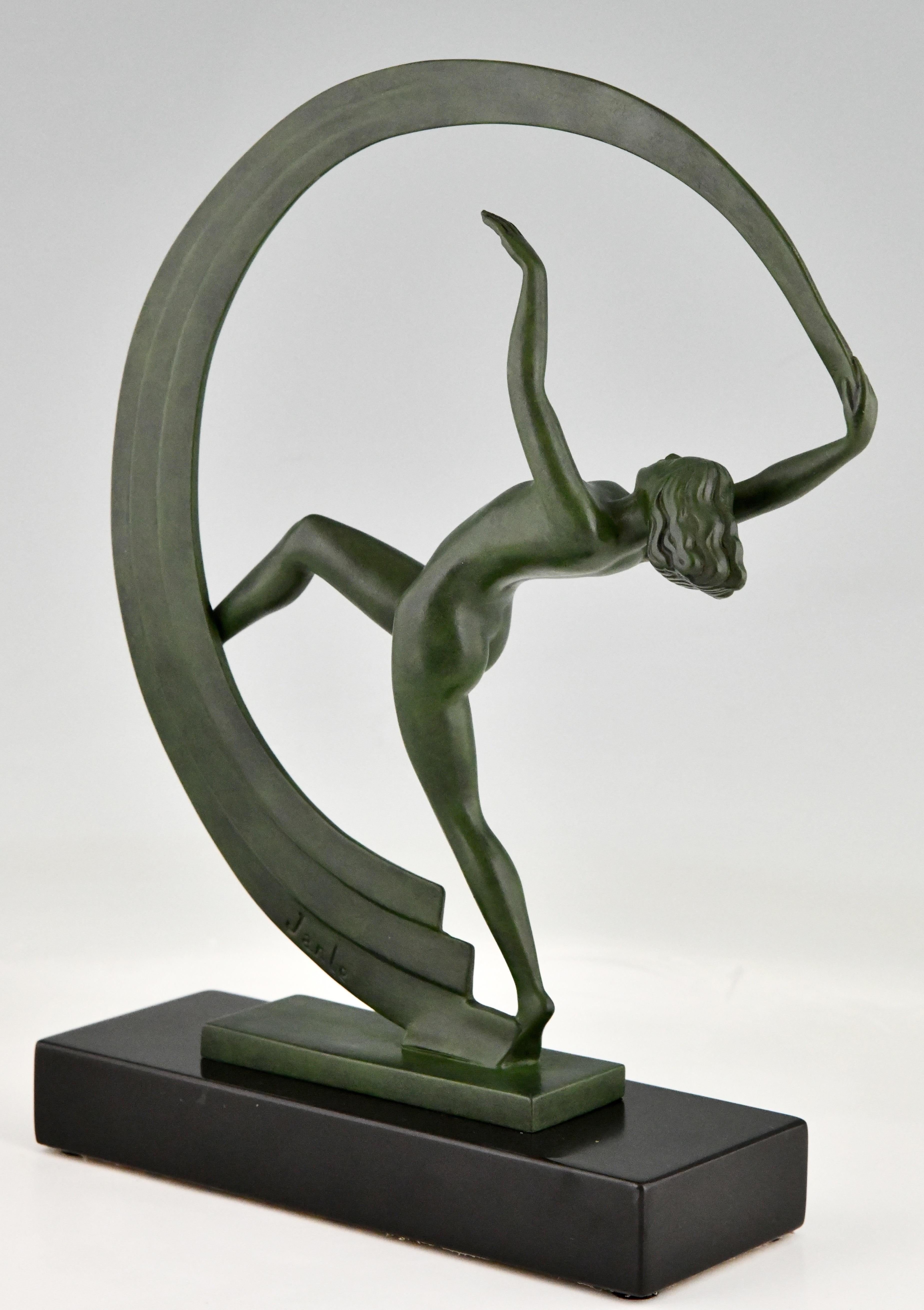 Metal Bacchanale Art Deco Sculpture Nude Scarf Dancer Janle for Max Le Verrier, 1930