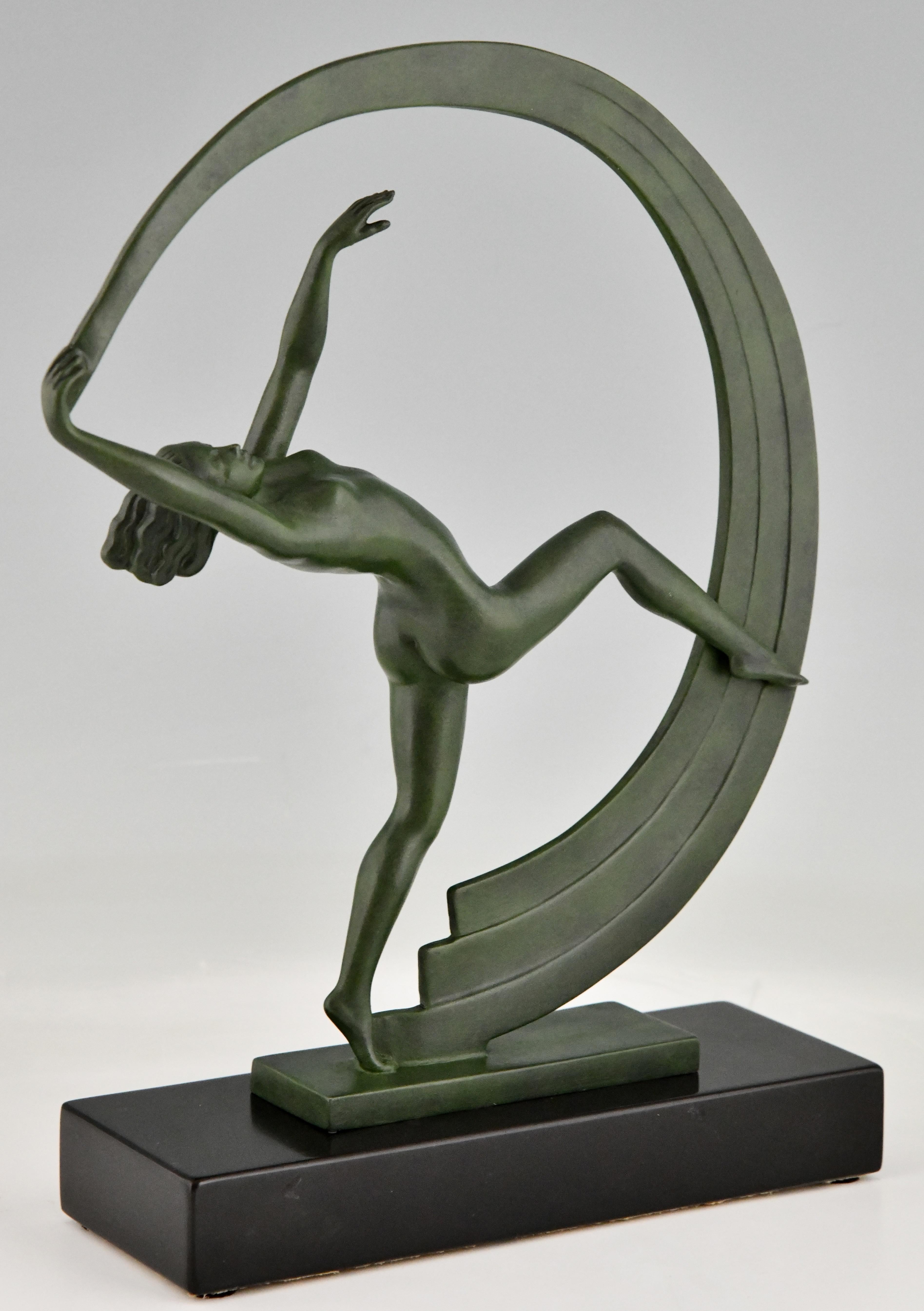 Bacchanale Art Deco Sculpture Nude Scarf Dancer Janle for Max Le Verrier, 1930 2