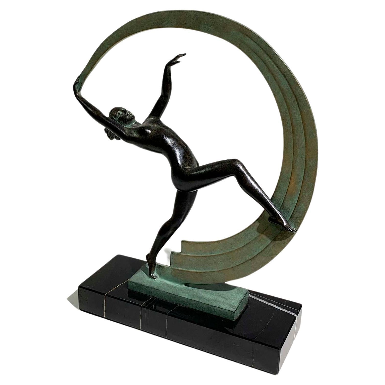 "Bacchanale" Dancer Sculpture by Janle for Max Le Verrier, Signed "Janle" For Sale