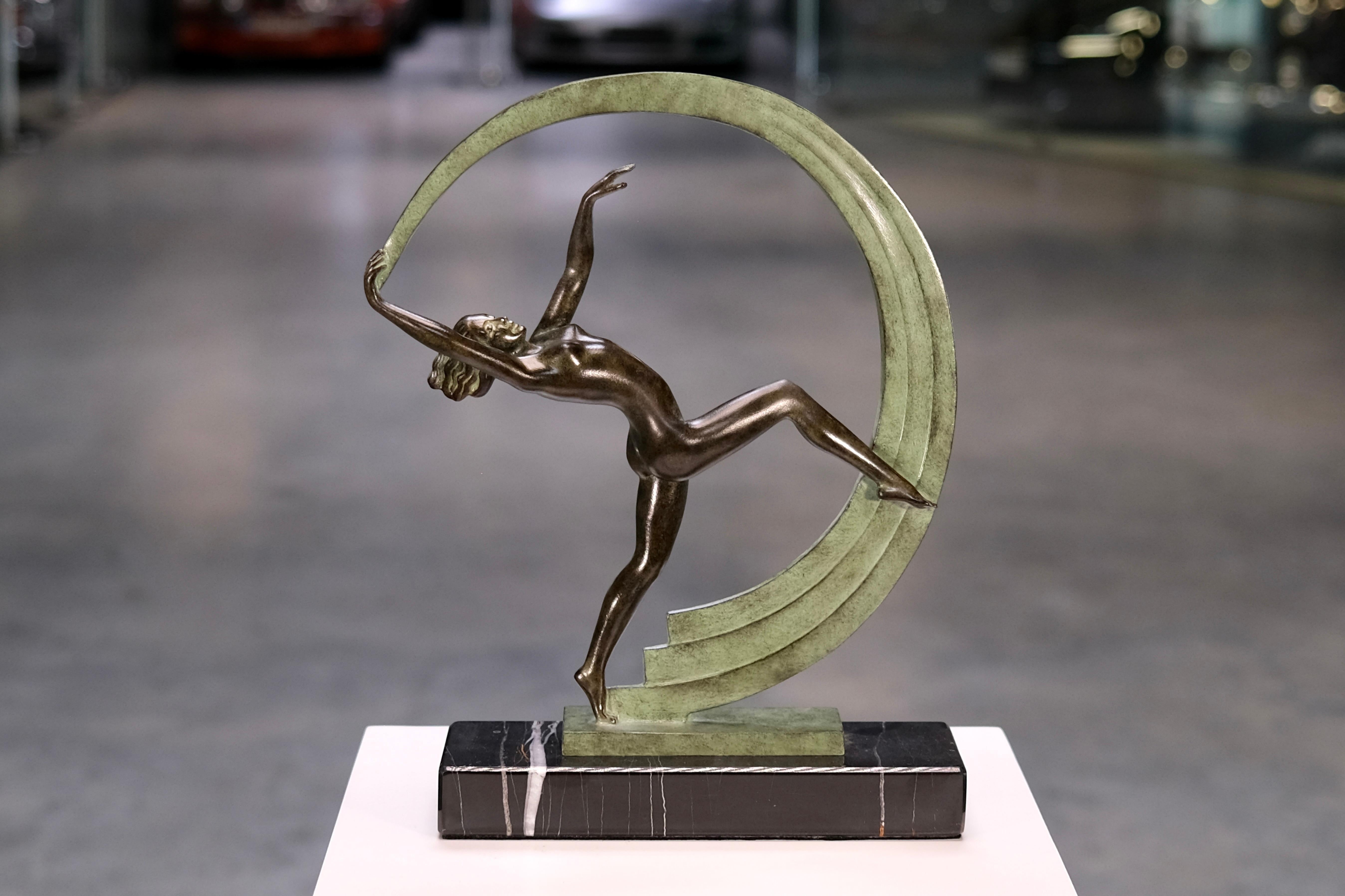 Bacchanale Dancer Sculpture in Art Deco Style by Janle for Max Le Verrier For Sale 2