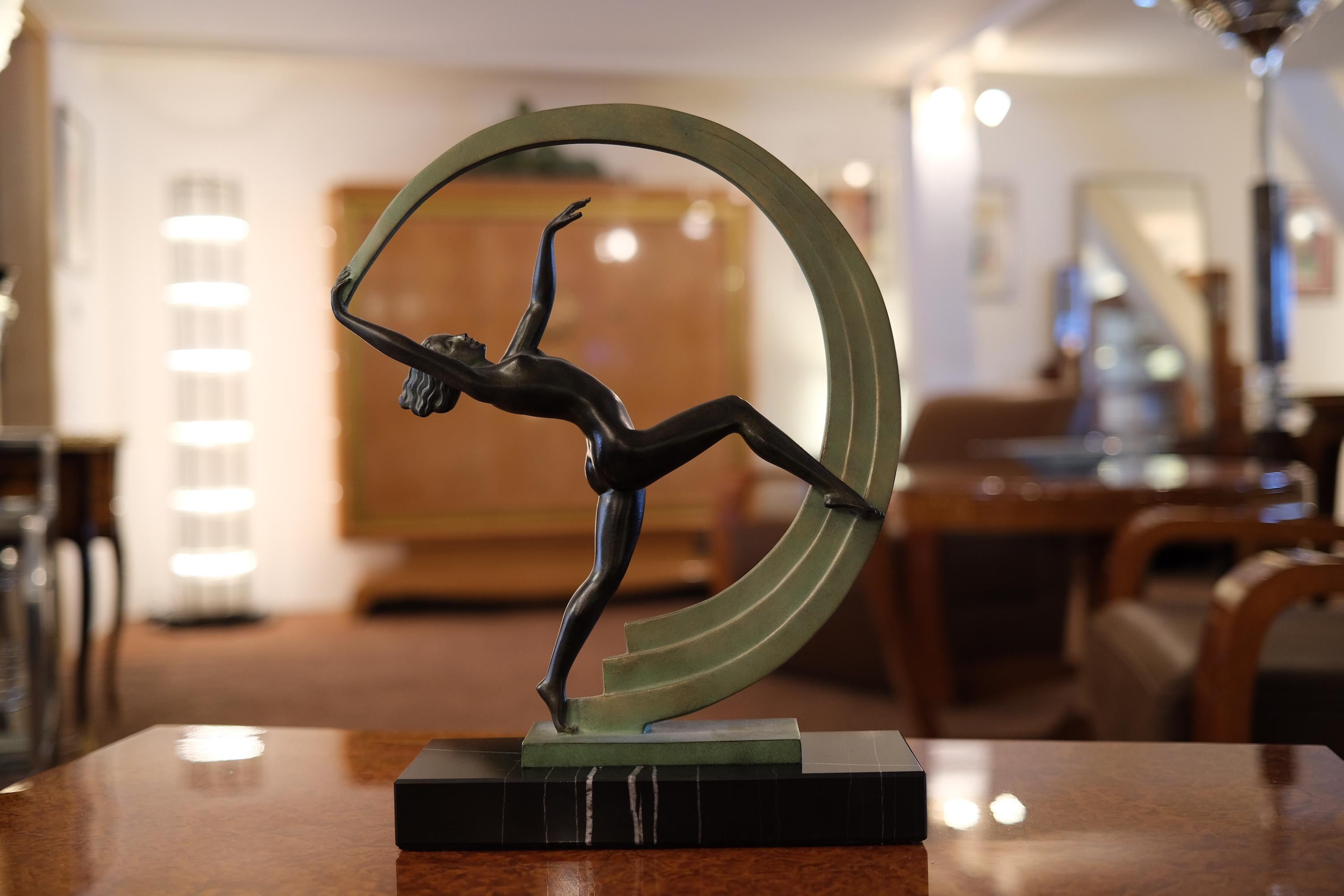 Bacchanale Dancer Sculpture in Art Deco Style by Janle for Max Le Verrier For Sale 3