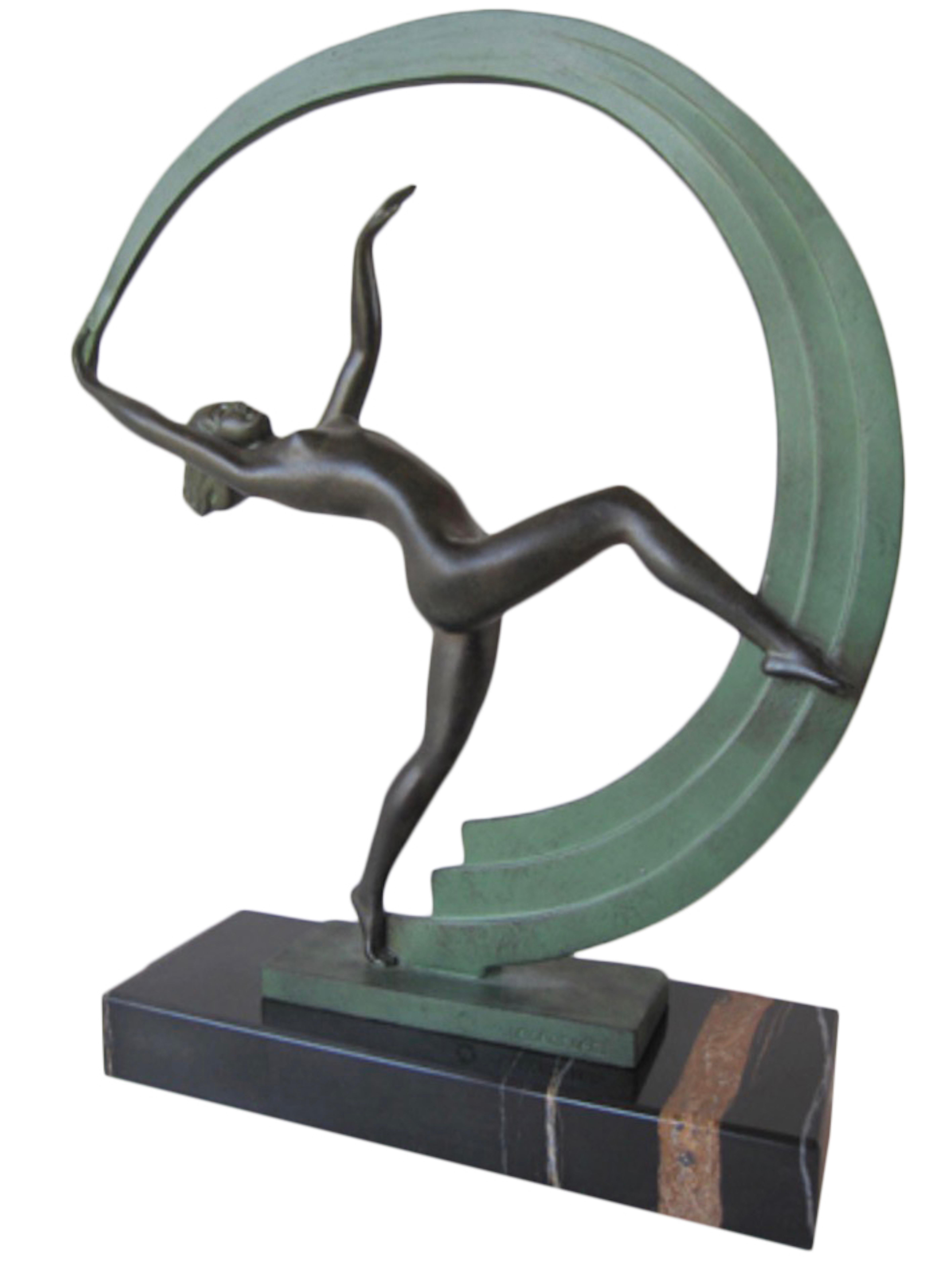 Bacchanale Dancer Sculpture in Art Deco Style by Janle for Max Le Verrier In Excellent Condition In Ulm, DE