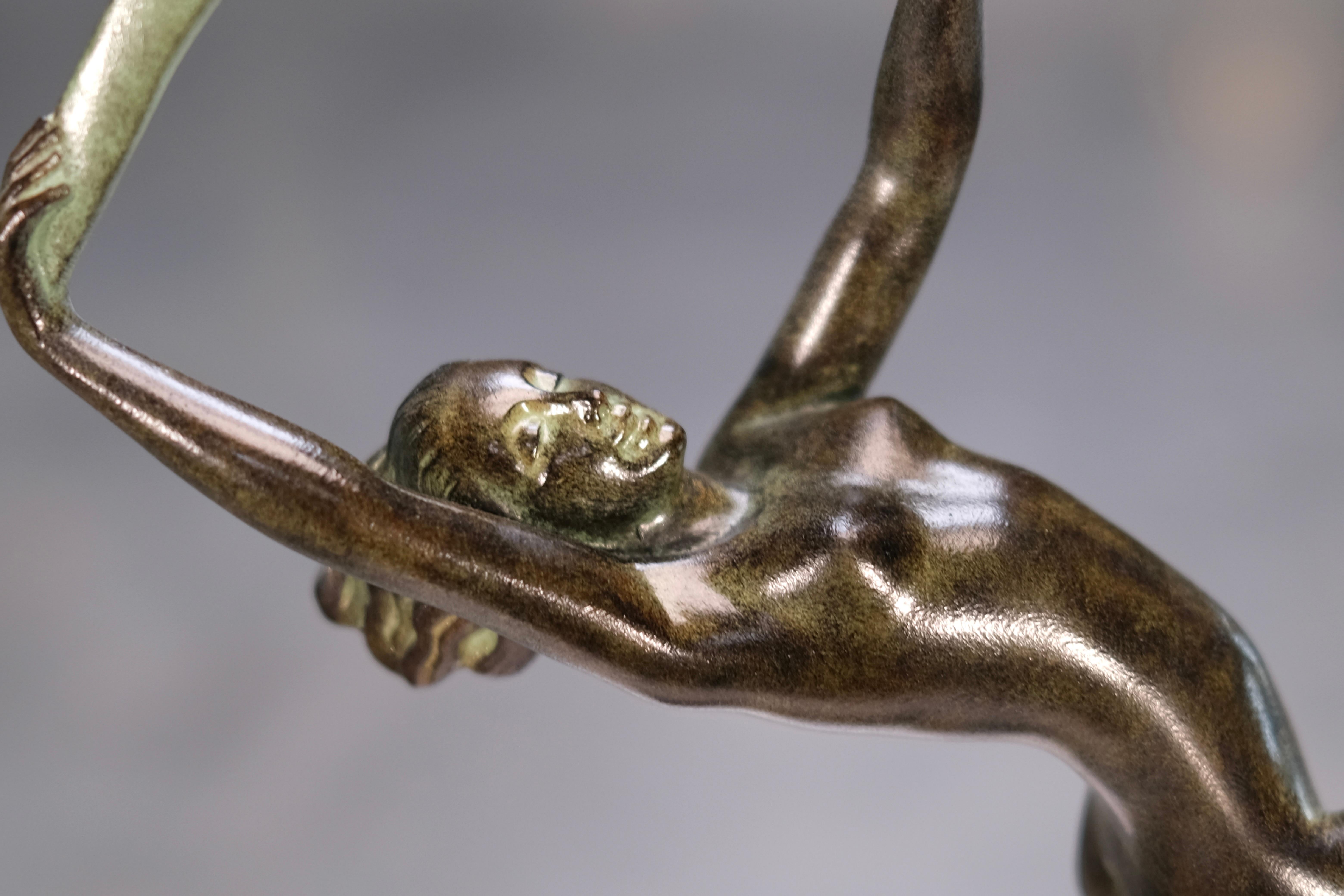French Bacchanale Dancer Sculpture in Art Deco Style by Janle for Max Le Verrier For Sale