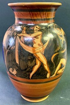 "Bacchanale", Unique Art Deco Vase w/ Nudes by Rheinfelden, Ruddy & Black Tones