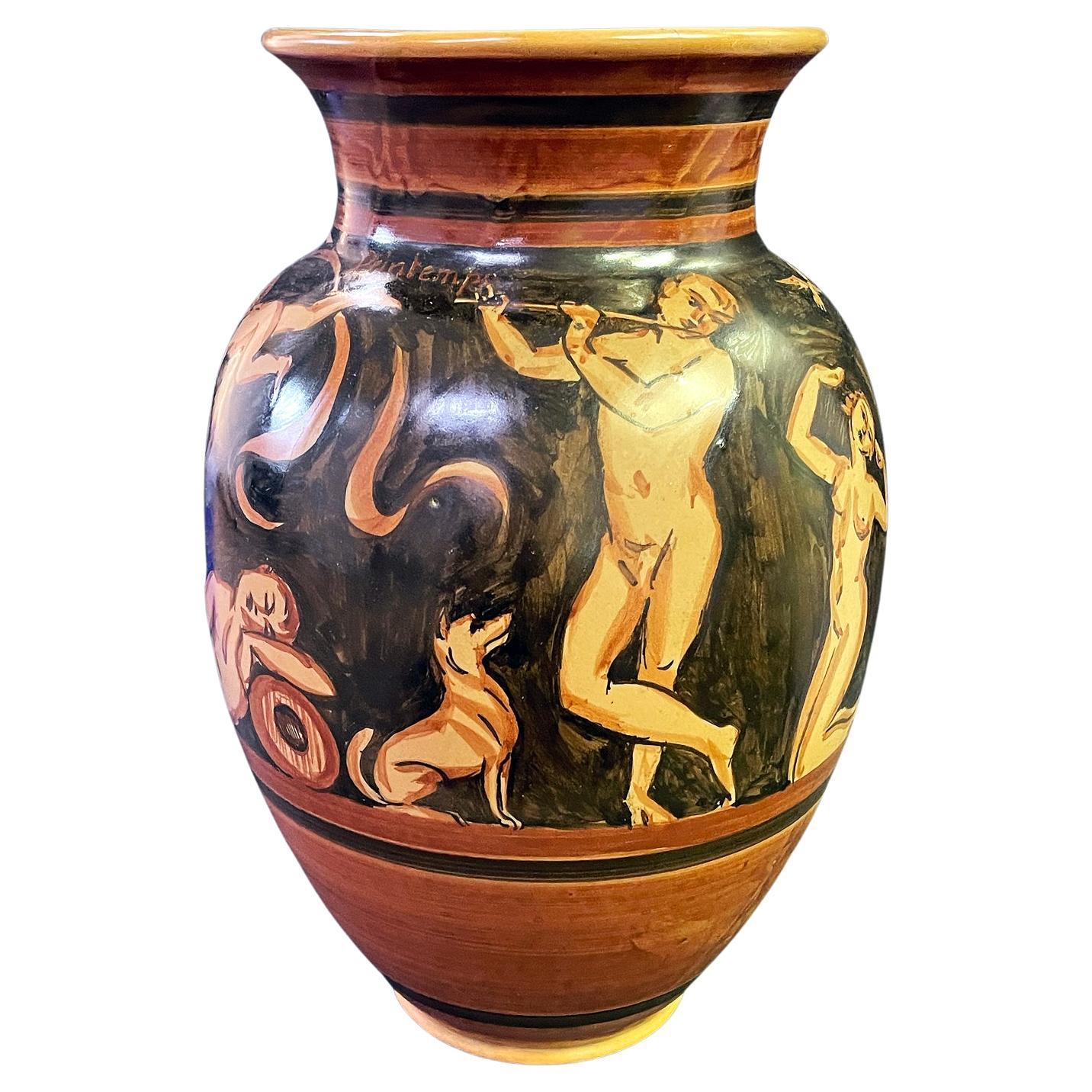"Bacchanale", Unique Art Deco Vase w/ Nudes by Rheinfelden, Ruddy & Black Tones For Sale