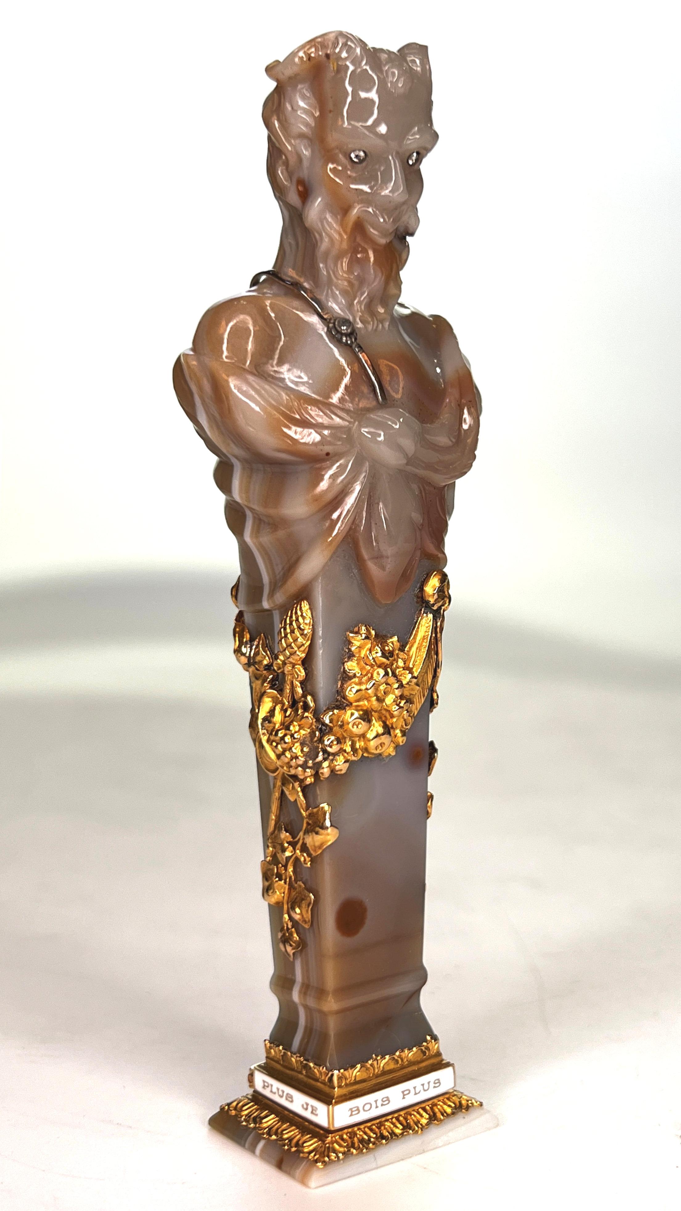 19th Century Bacchanalian Agate Gold and Diamond Wax Seal in Form of a Faun