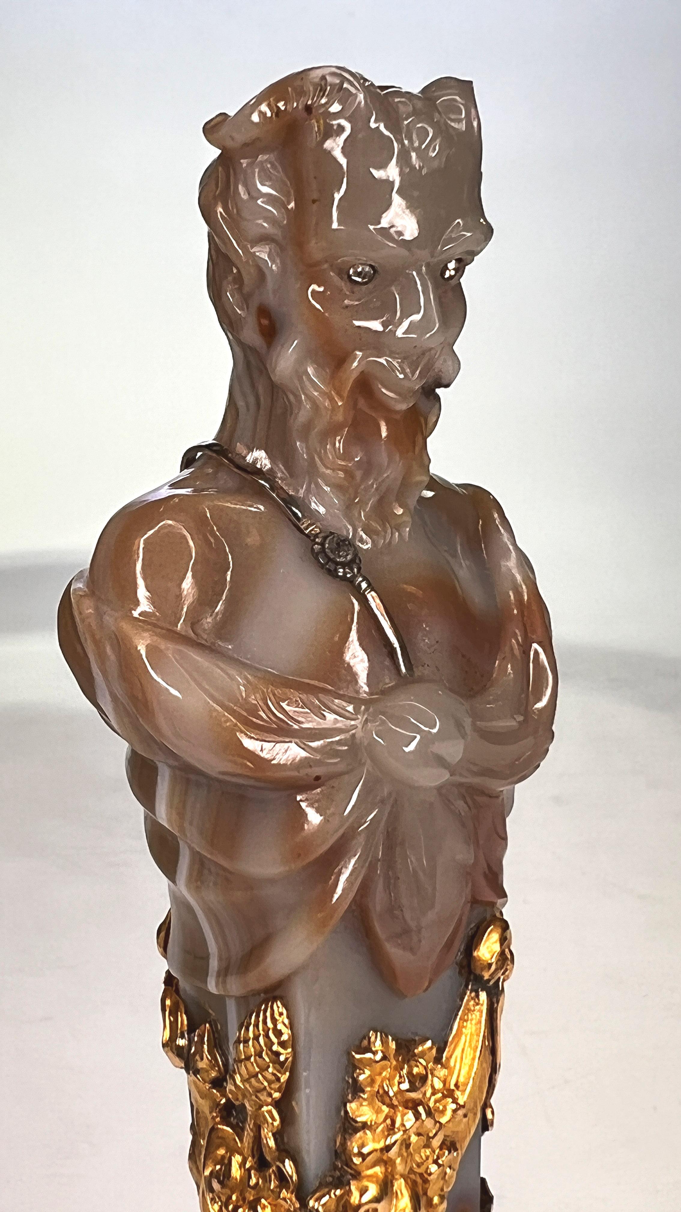 Bacchanalian Agate Gold and Diamond Wax Seal in Form of a Faun 1