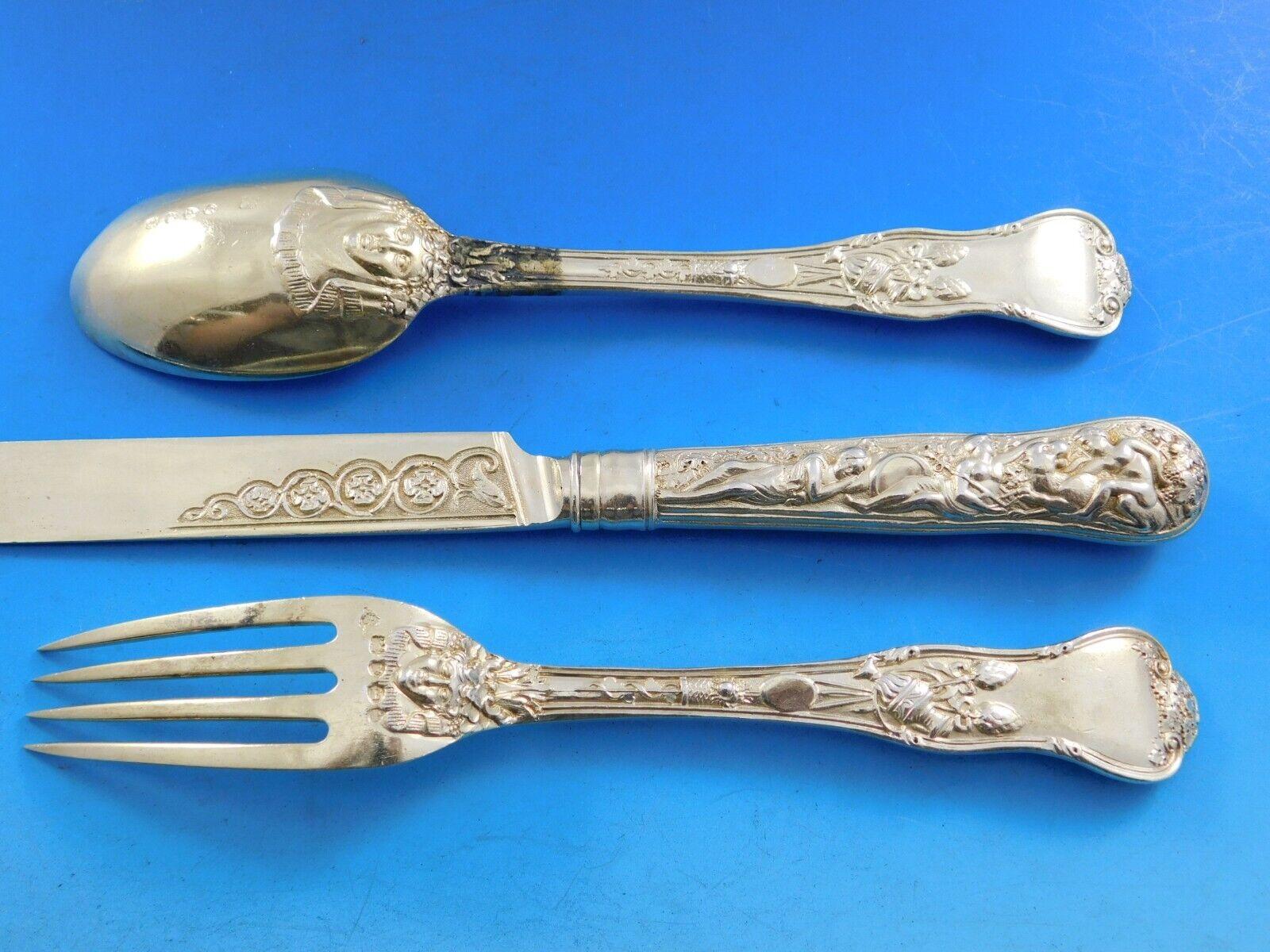 Set di posate da dessert in argento Sterling Bacchanalian 12 pezzi Vermeil in vendita 1