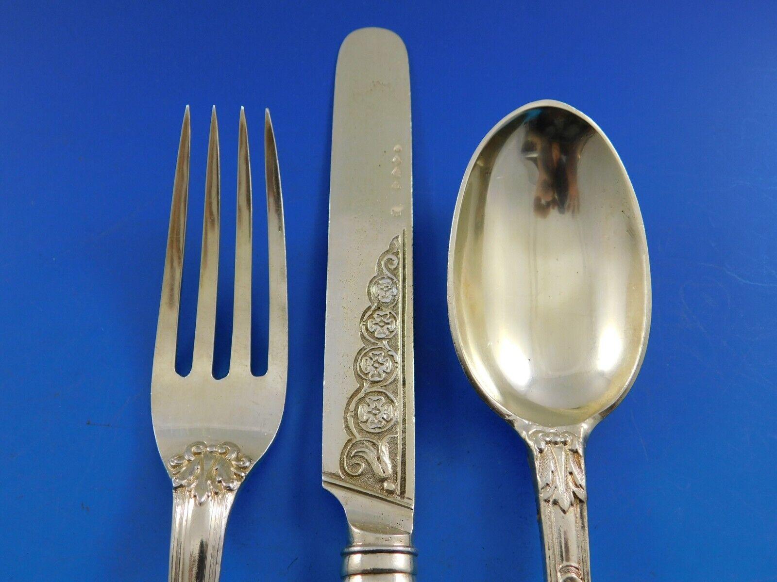Set di posate da dessert in argento Sterling Bacchanalian 12 pezzi Vermeil in vendita 2