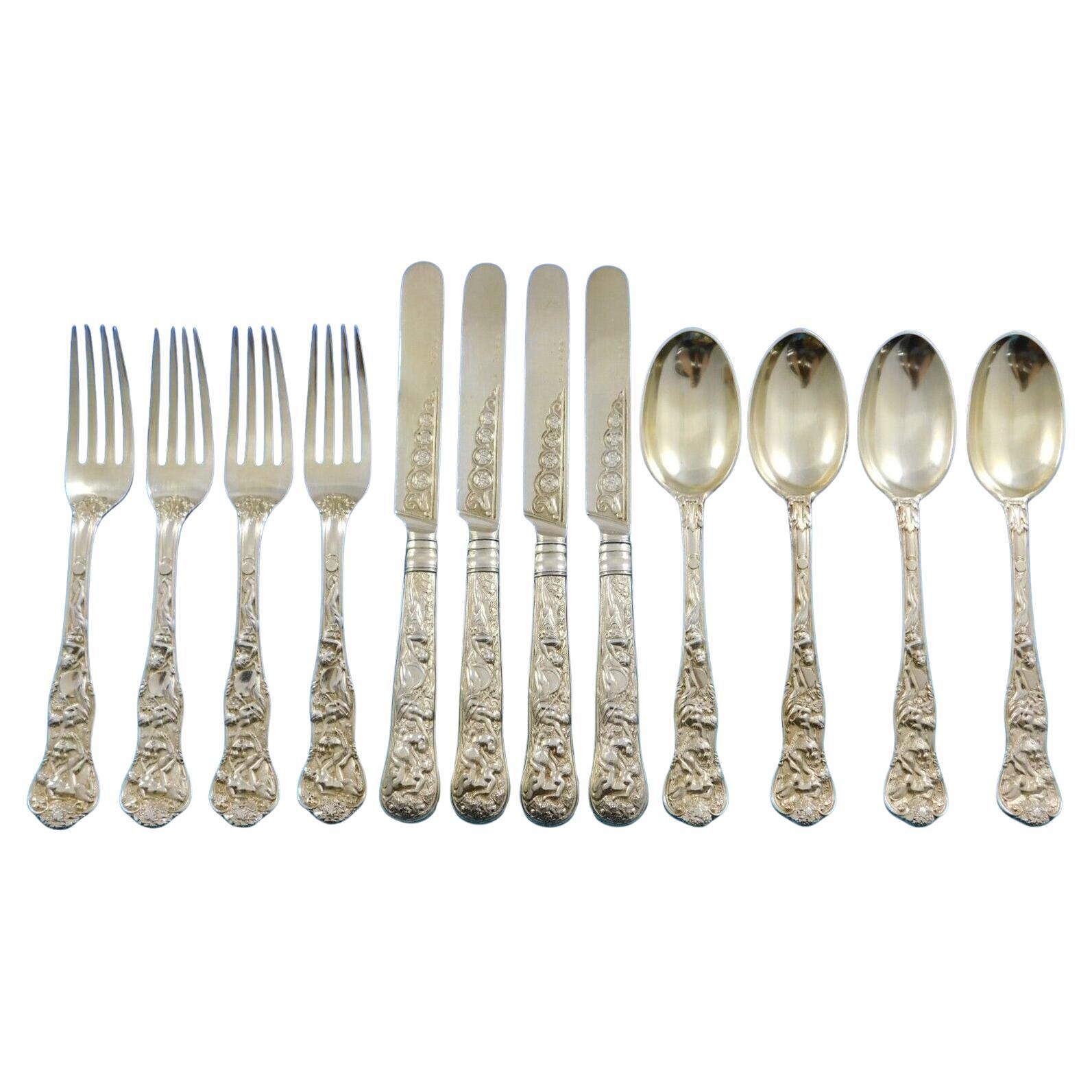 Bacchanalian English Sterling Silver Flatware Dessert Set 12 pieces Vermeil