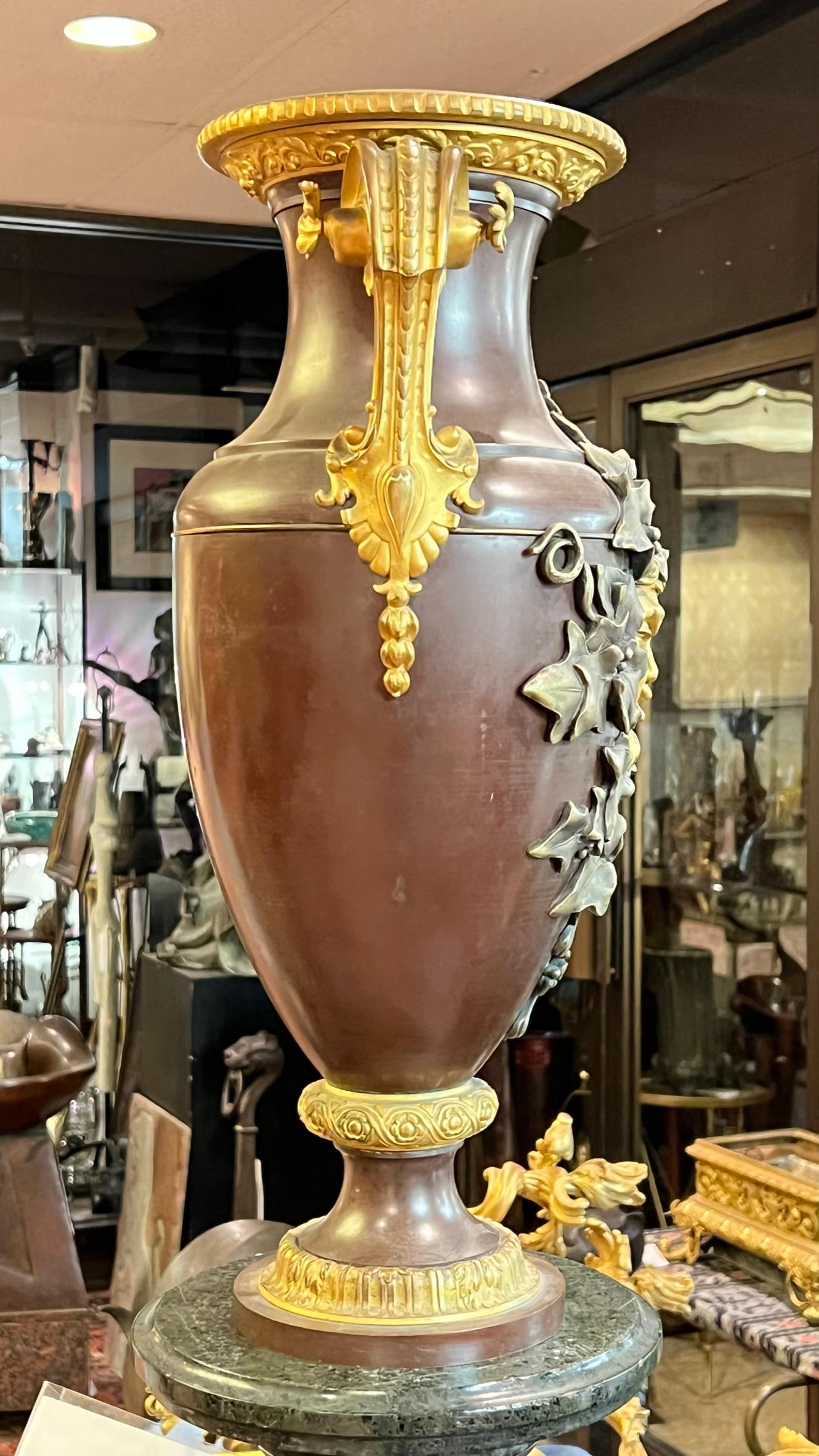 Bacchanalian Patinated and Gilt Bronze Vase For Sale 3