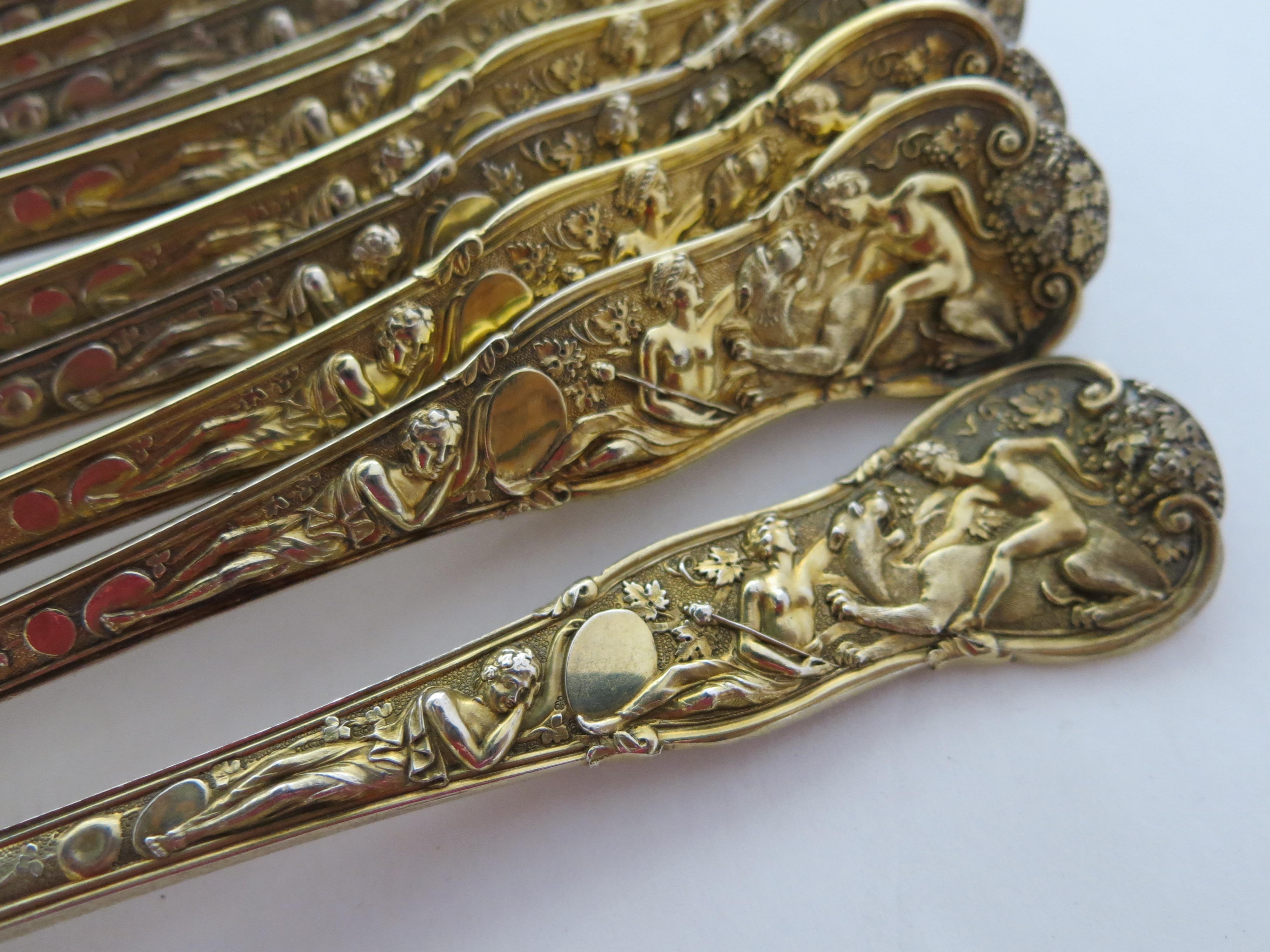A Very Rare Set Of 12, Antique English Sterling Silver Table Spoons In The Bacchanalian Pattern. 
This Is A Stunning Set Of 12, In One Of The Rarest English Silver Patterns, In The Full Size Table Spoon, 9