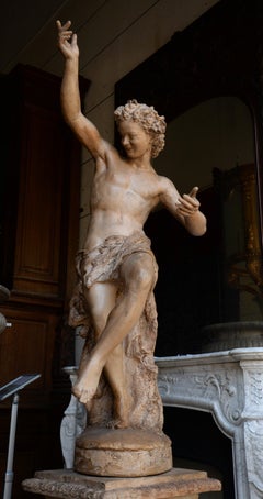 "Bacchante and Bacchant", Exceptional Pair of Terracotta Statues, circa 1880
