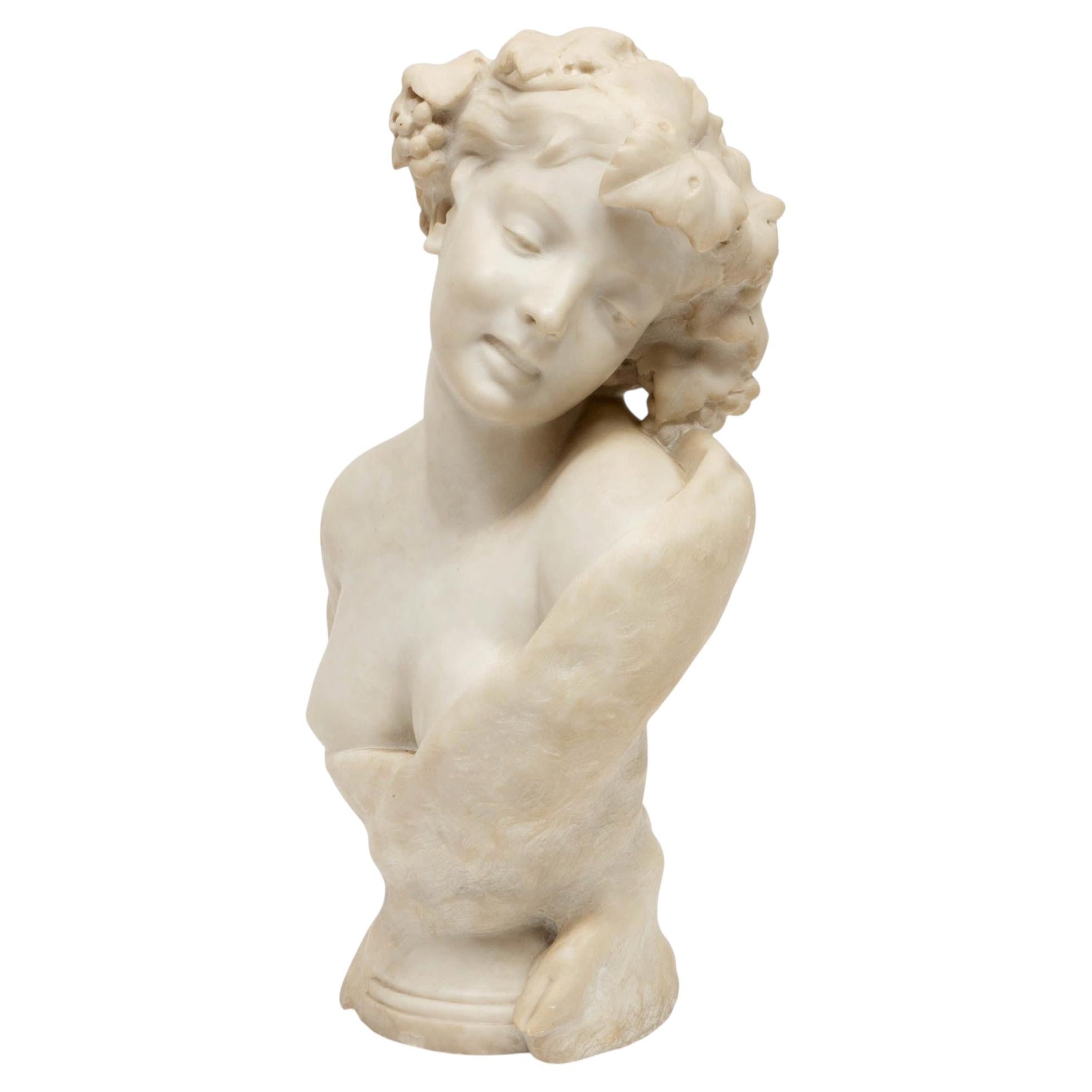 Bacchante Female Italian Marble Bust After Claude Michel Clodion