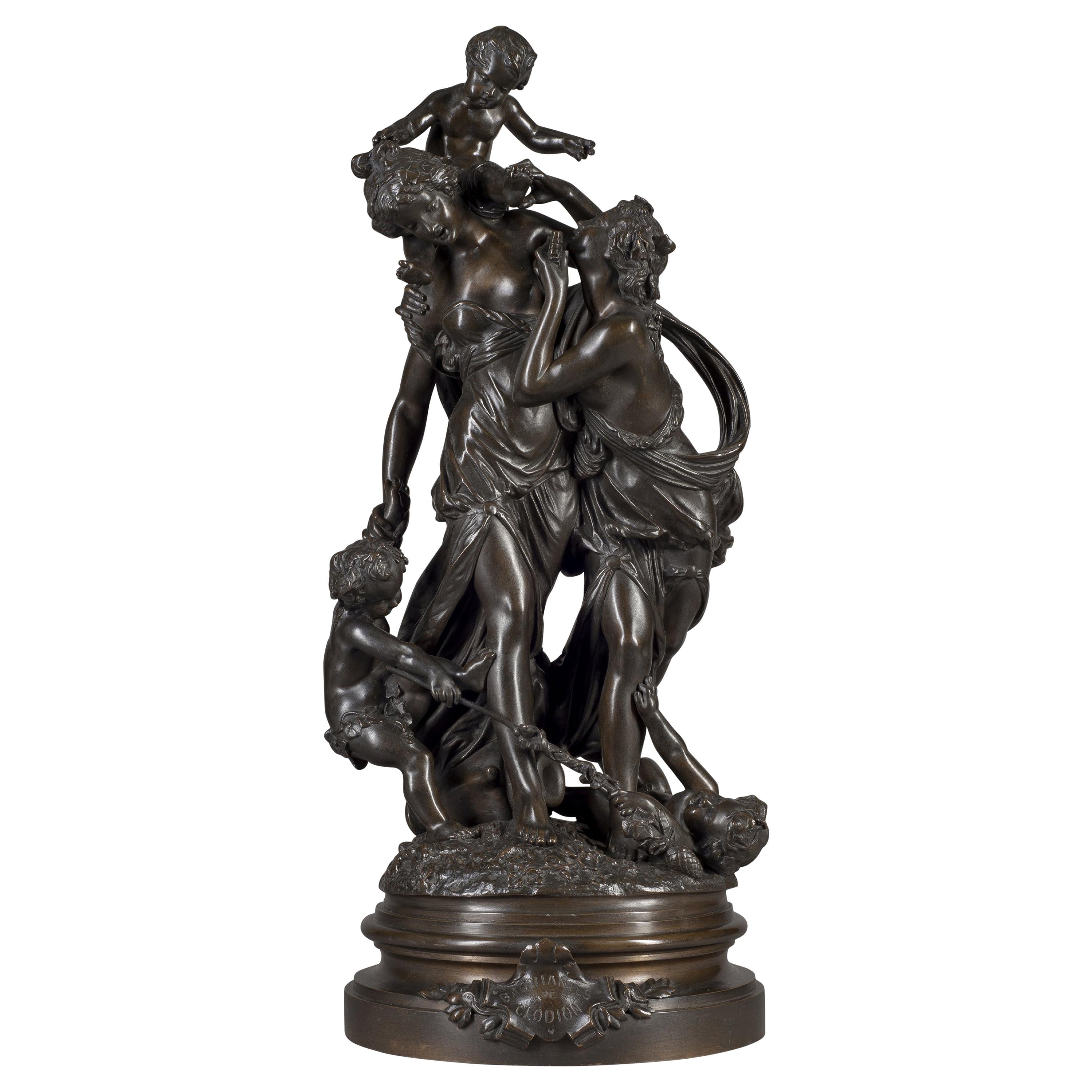 „Bacchantes“, eine feine patinierte Bronzefigurengruppe nach Clodion, um 1870