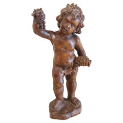 BACCHUS 18th Century German Standing Sculpture of Bacchus In Carved Wood