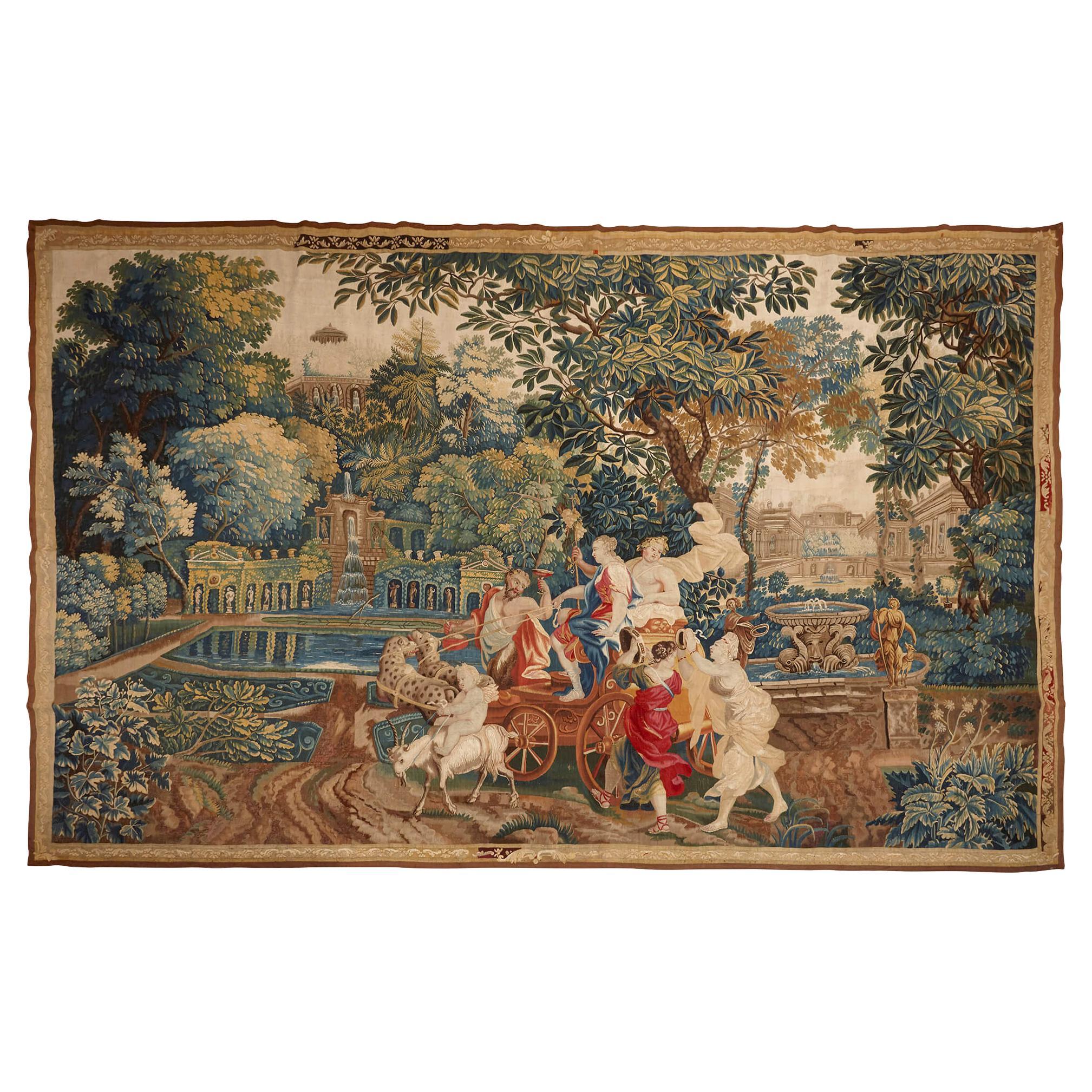 Bacchus and Ariadne, early 18th Century mythological tapestry For Sale