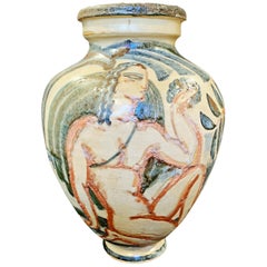 "Bacchus and Nymph, " Superb Art Deco Vase with Nude Figures by Buthaud