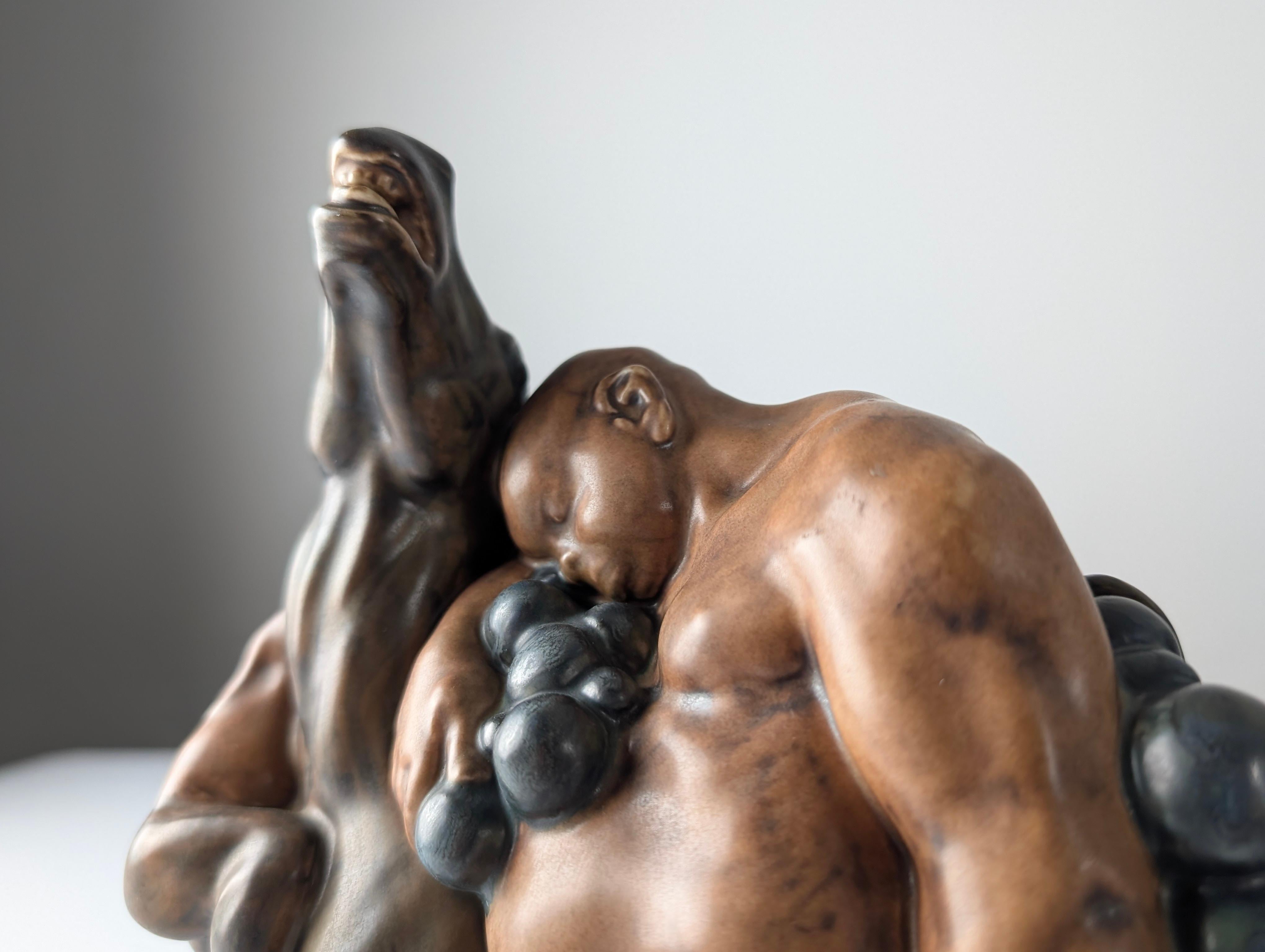 Art Deco Bacchus and Satyr on Donkey Sculpture by Kai Nielsen for Bing & Grøndahl 1910s For Sale