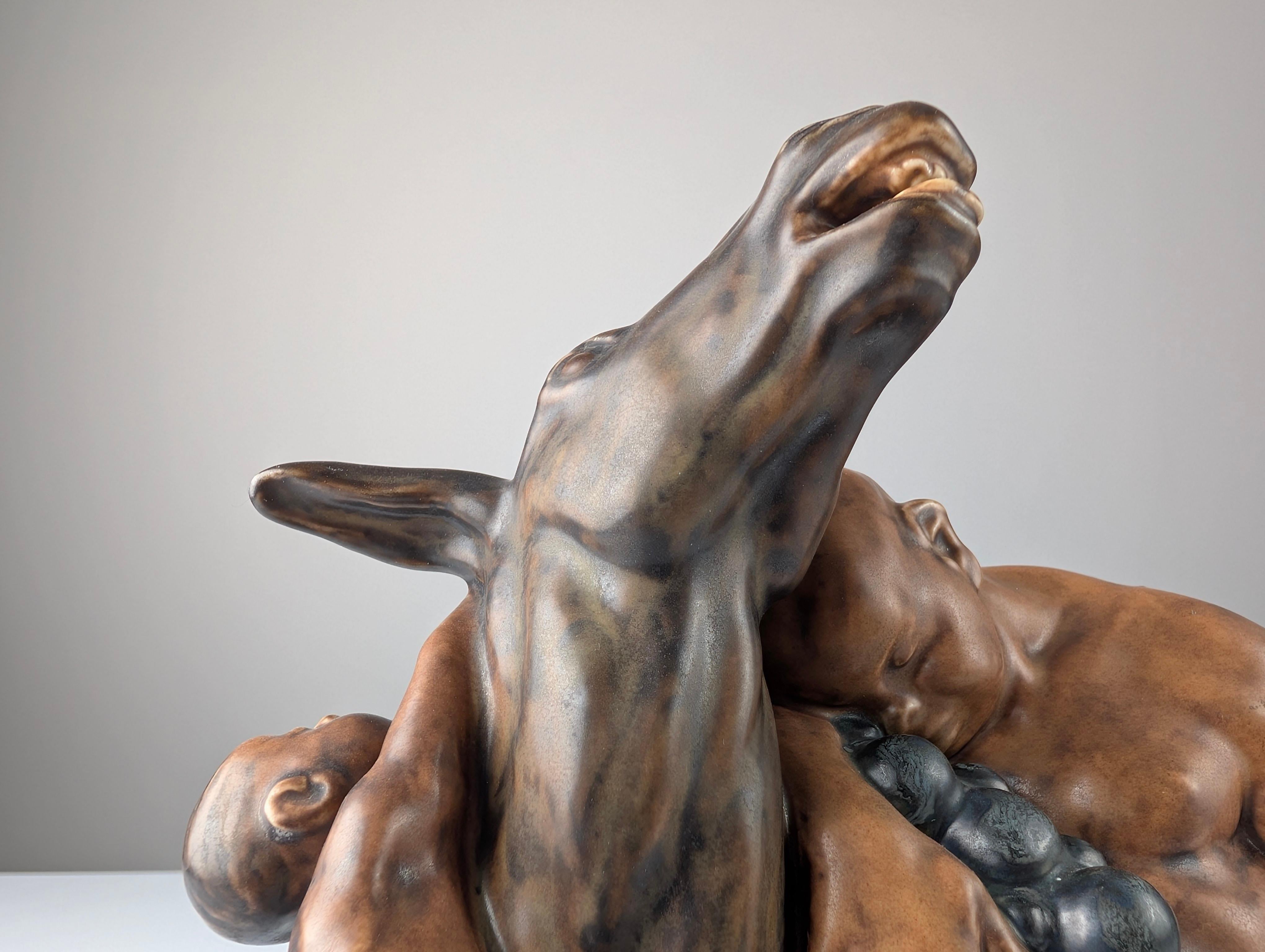 Danish Bacchus and Satyr on Donkey Sculpture by Kai Nielsen for Bing & Grøndahl 1910s For Sale