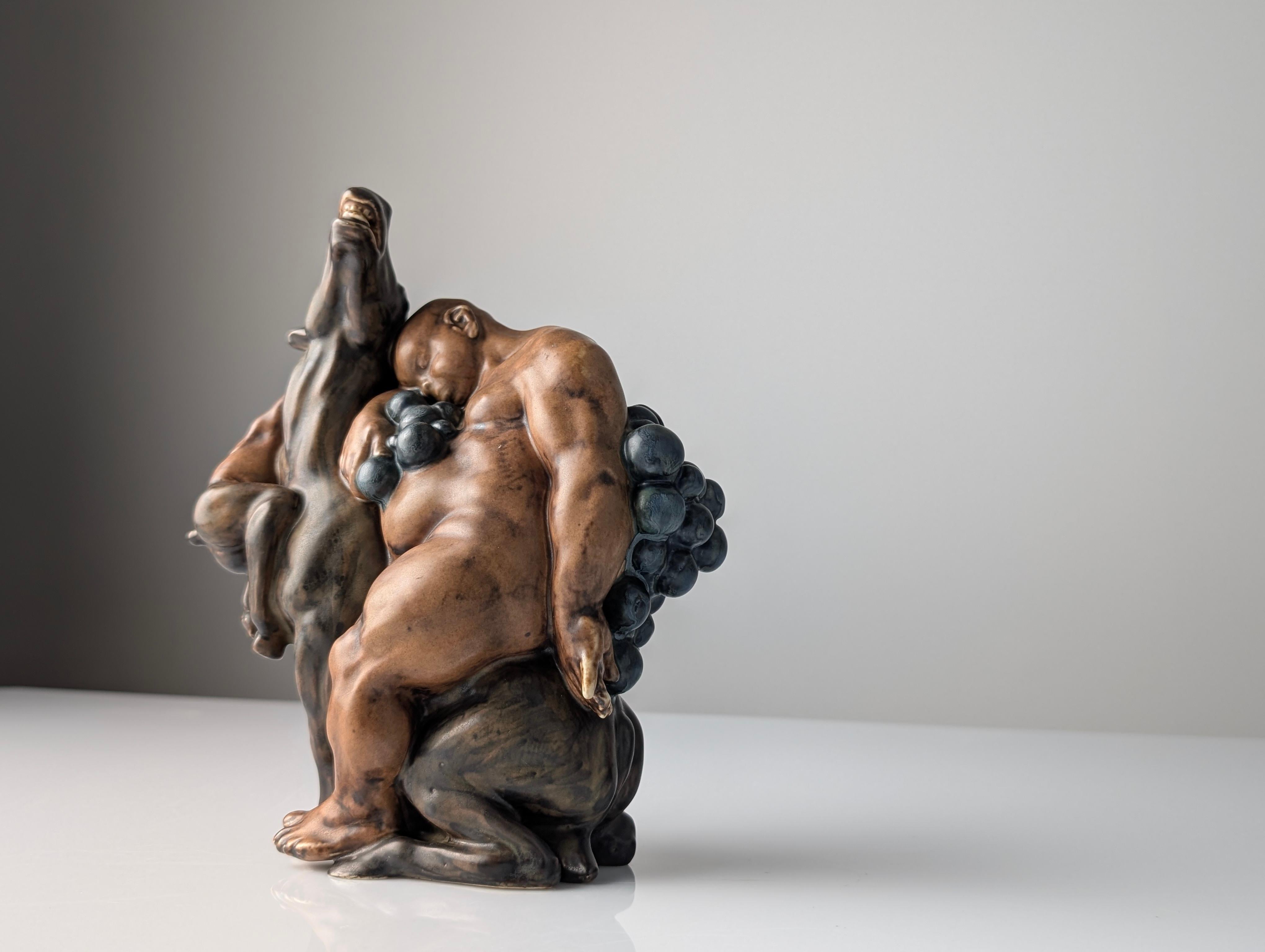 Early 20th Century Bacchus and Satyr on Donkey Sculpture by Kai Nielsen for Bing & Grøndahl 1910s For Sale