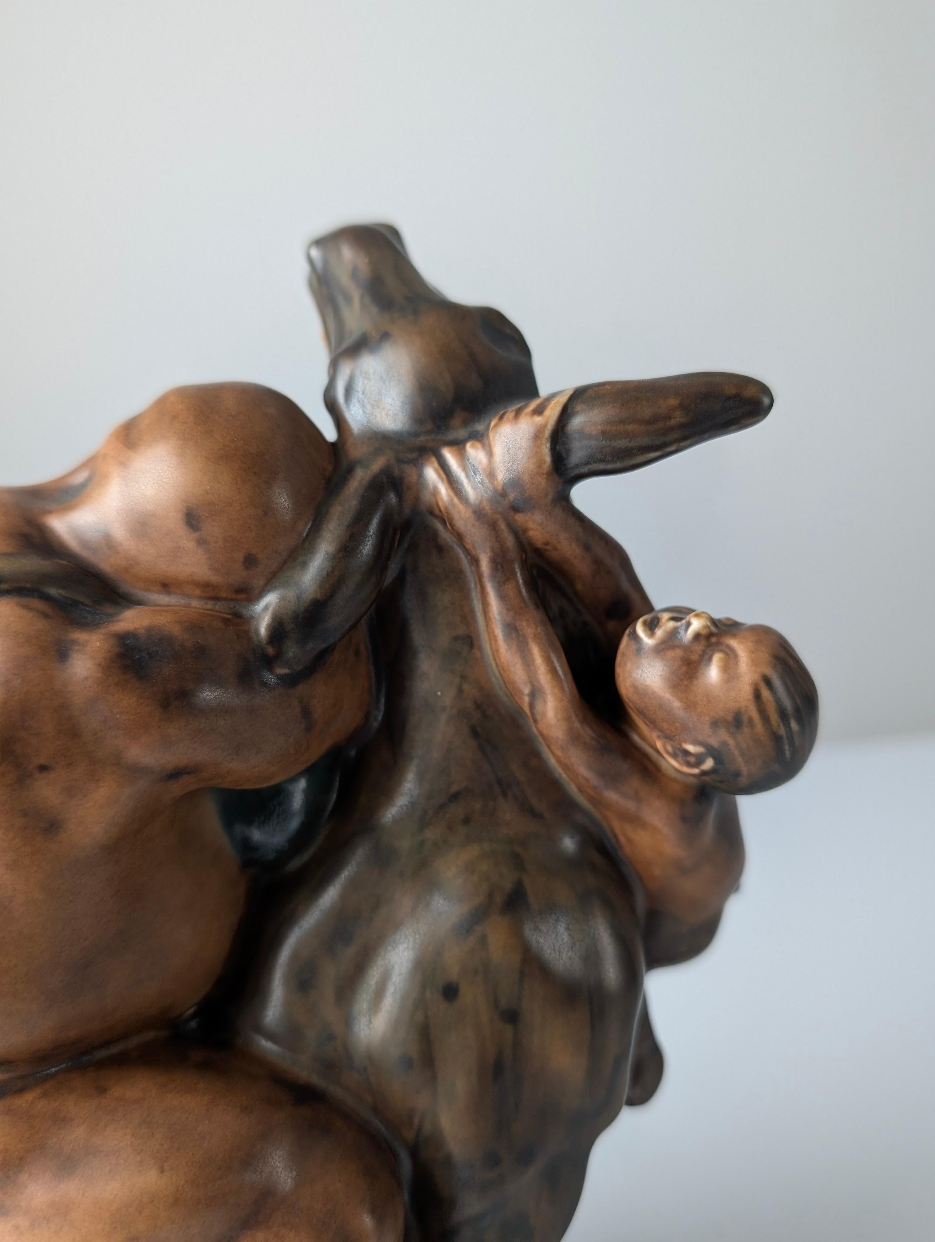 Stoneware Bacchus and Satyr on Donkey Sculpture by Kai Nielsen for Bing & Grøndahl 1910s For Sale