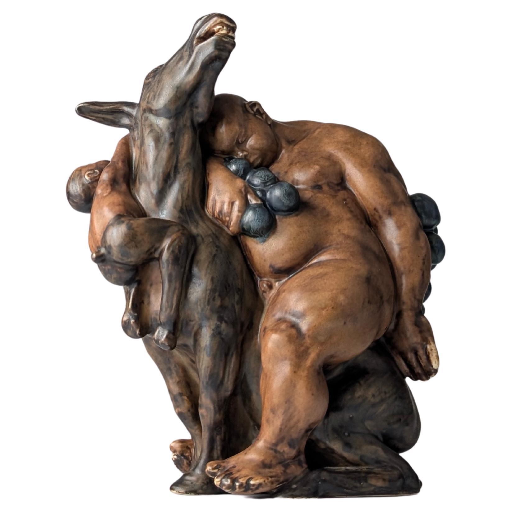 Escultura Baco y sátiro sobre asno de Kai Nielsen para Bing & Grøndahl, década de 1910