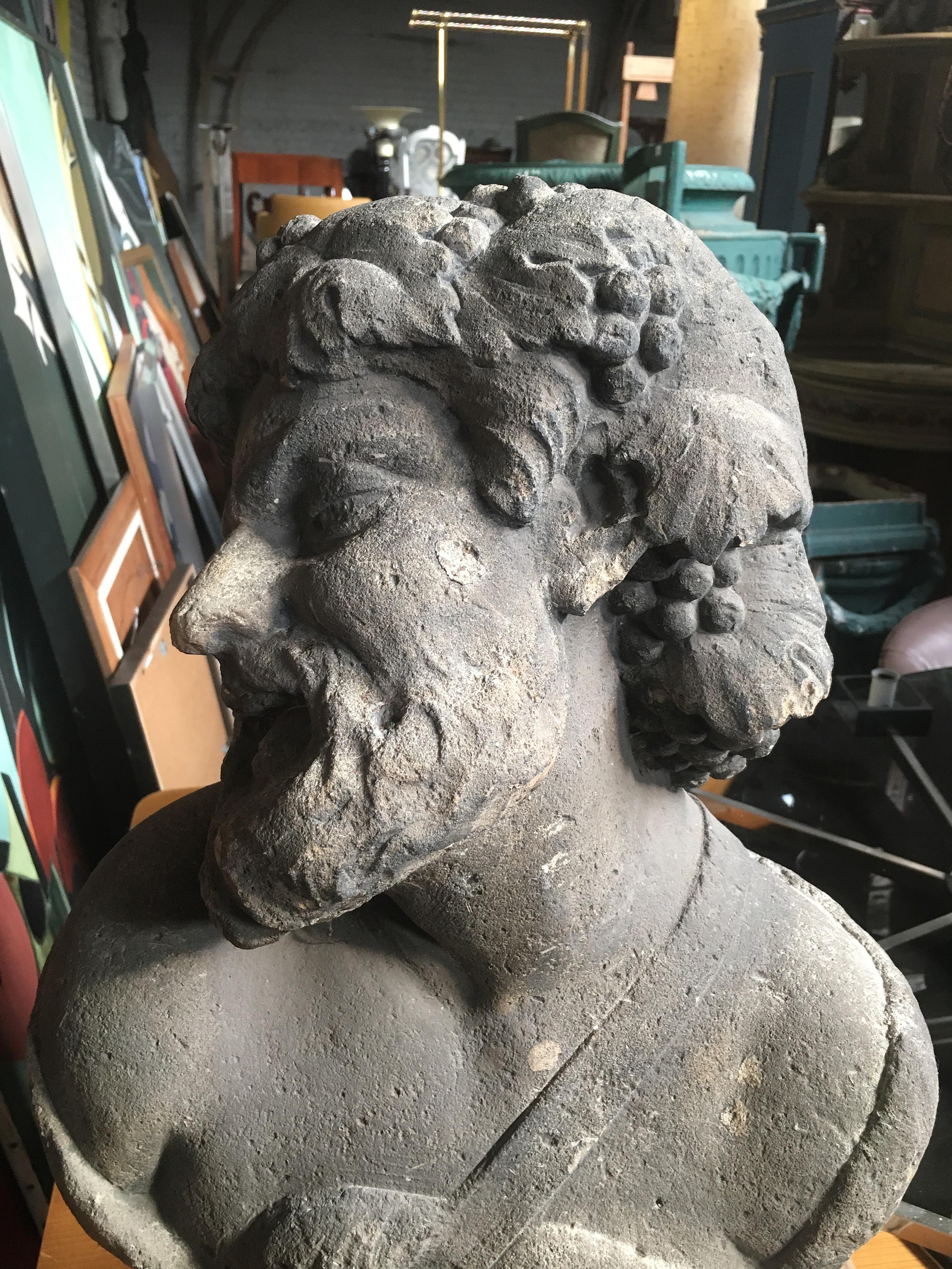 Romantic Bacchus Bust in Limestone, circa 1900/1930 For Sale