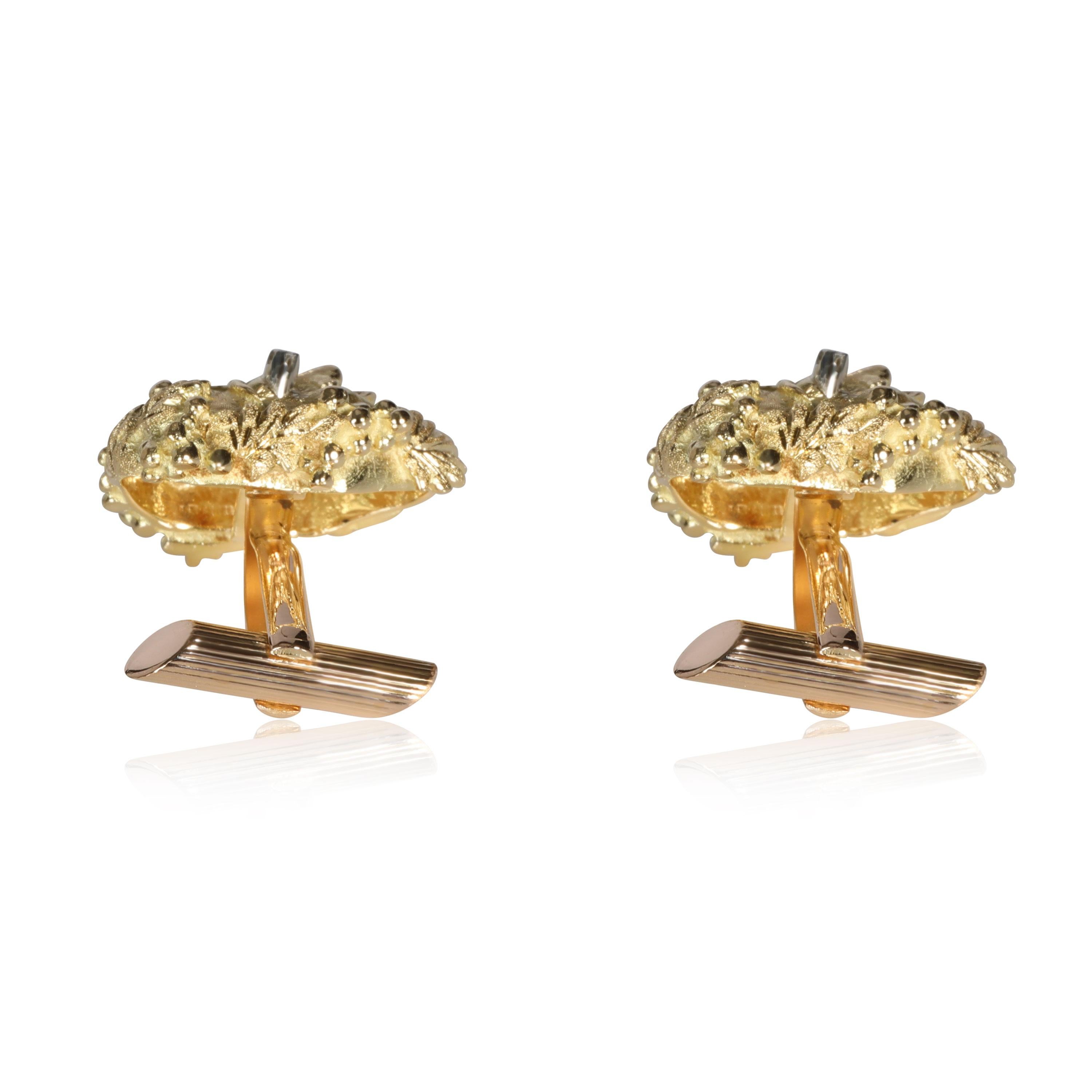 Bacchus Diamond Cufflinks in 18K Yellow Gold 0.04 CTW In Excellent Condition In New York, NY