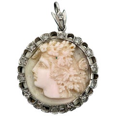Bacchus Dionysus Diamond Platinum Cameo Pendant Victorian Hand Carved