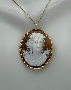 Bacchus Dionysus with Butterfly Cameo Pendant Brooch 14 Karat Gold Antique
