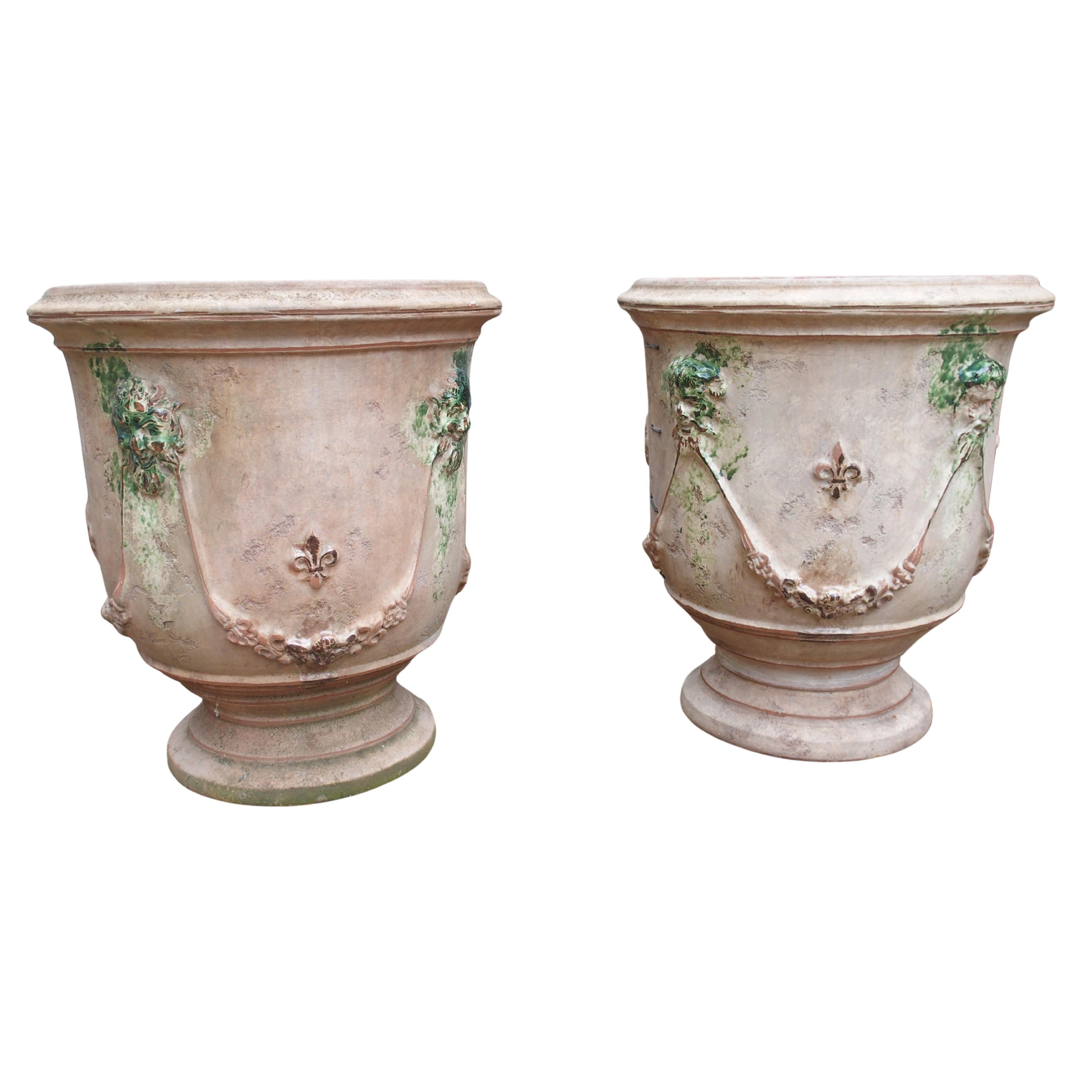 Fioriere Bacchus et Fauna grandi Anduze anticate con decoro Fleur De Lys in vendita