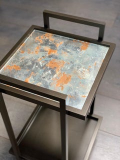 Bacco Console Side Table in Dark Bronze and Handmade Mirror Verre Églomisé