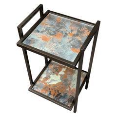 Bacco Console Side Table in Dark Bronze and Handmade Mirror Verre Églomisé