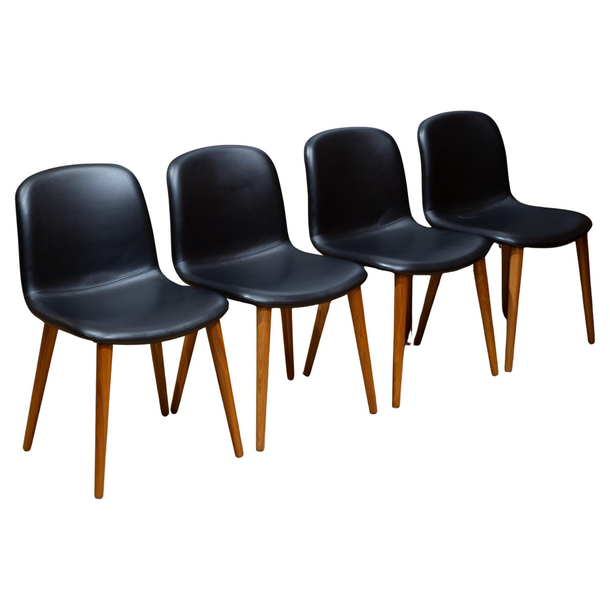 Bacco Leather and Oak Dining Chairs, Italy-Price per chair