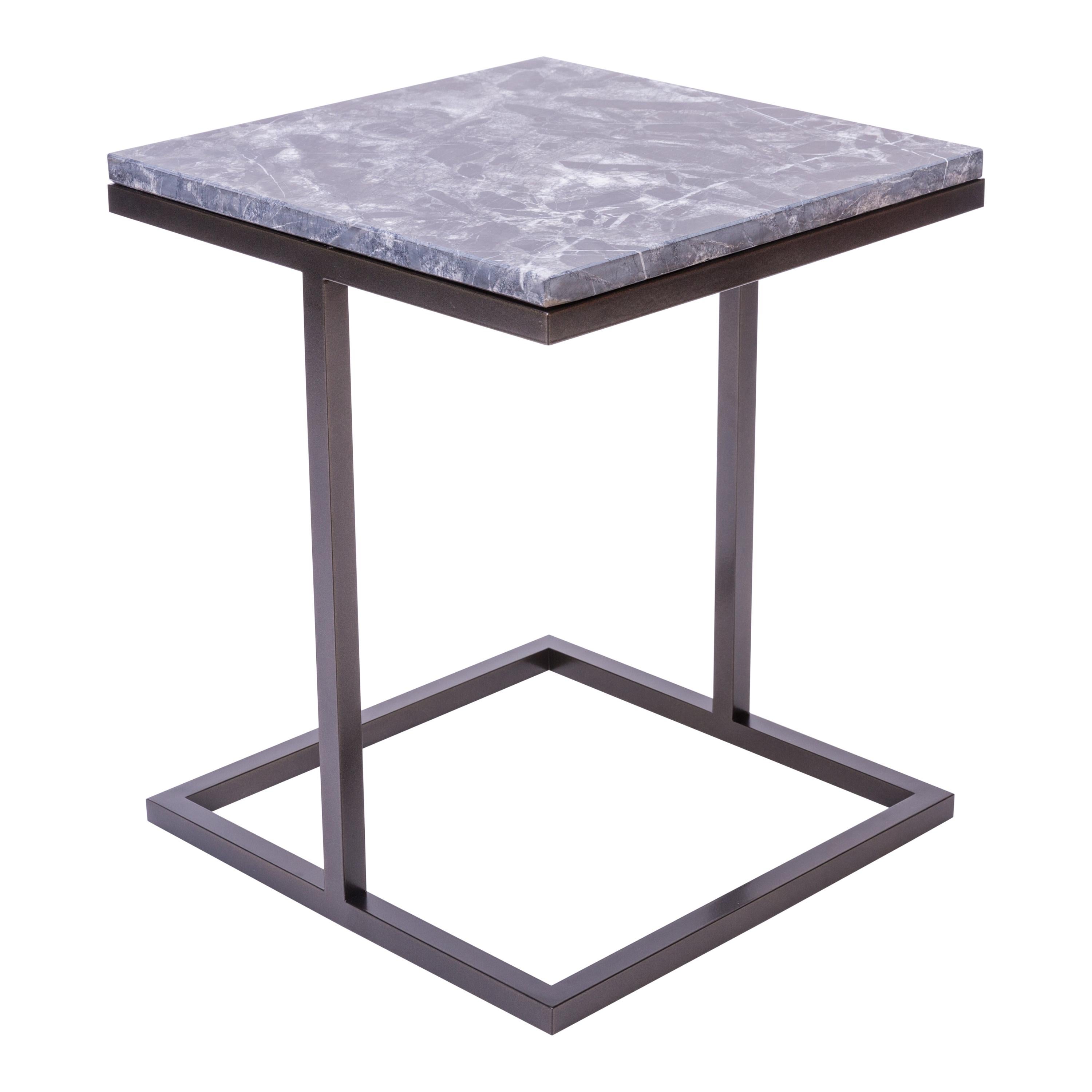 Bacco Squared Coffee Table in Grey Marble and Powder Coated Steel