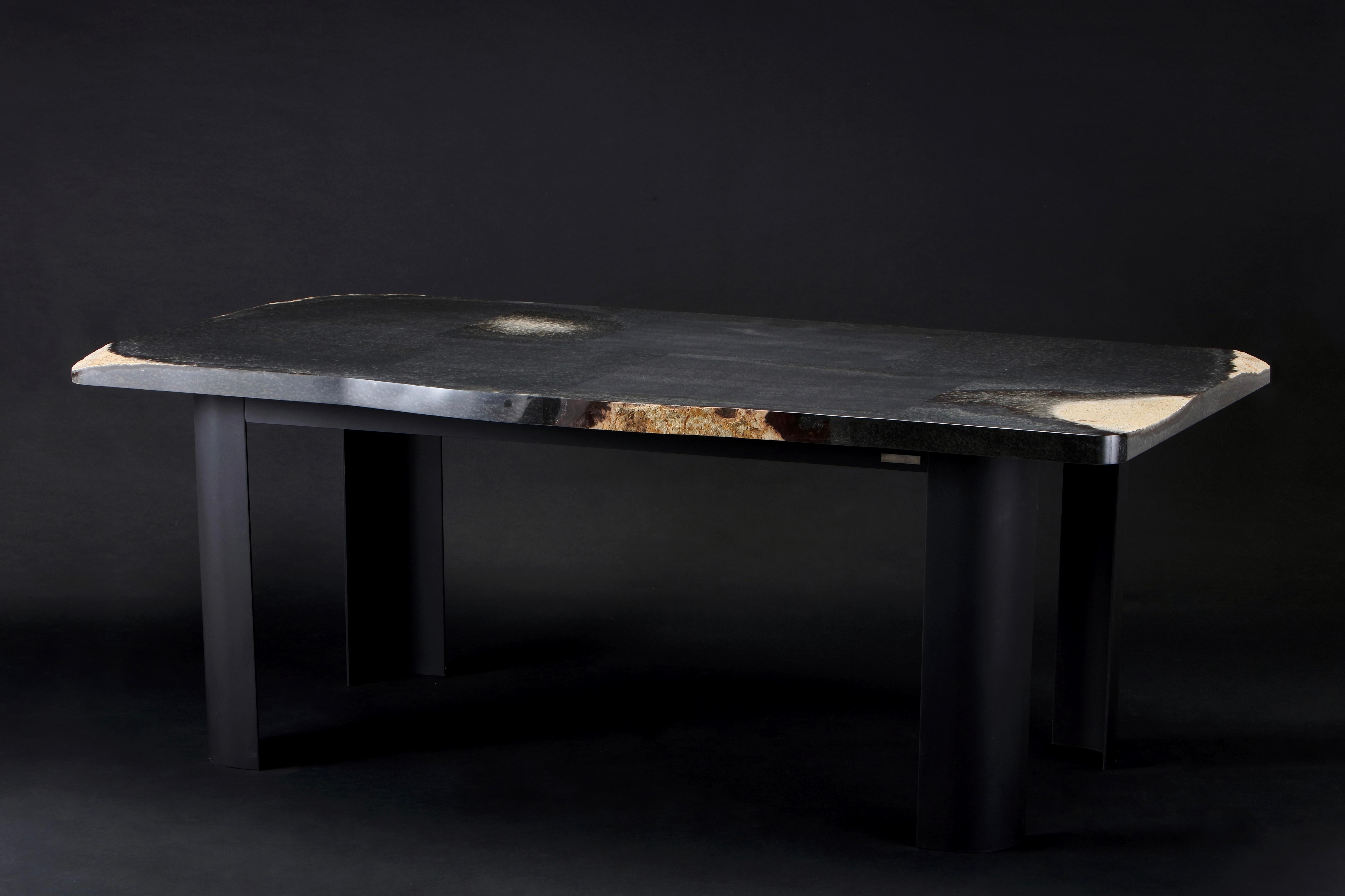 Bachelard Dining Table by Okurayama
One Of A Kind.
Dimensions: D 90 x W 180 x H 75 cm.
Material: Daté Kan Stone and iron.

The Daté Kan Stone is a rare stone that exist only in a few mountains in Japan.

The defining characteristic of Date´ Kan