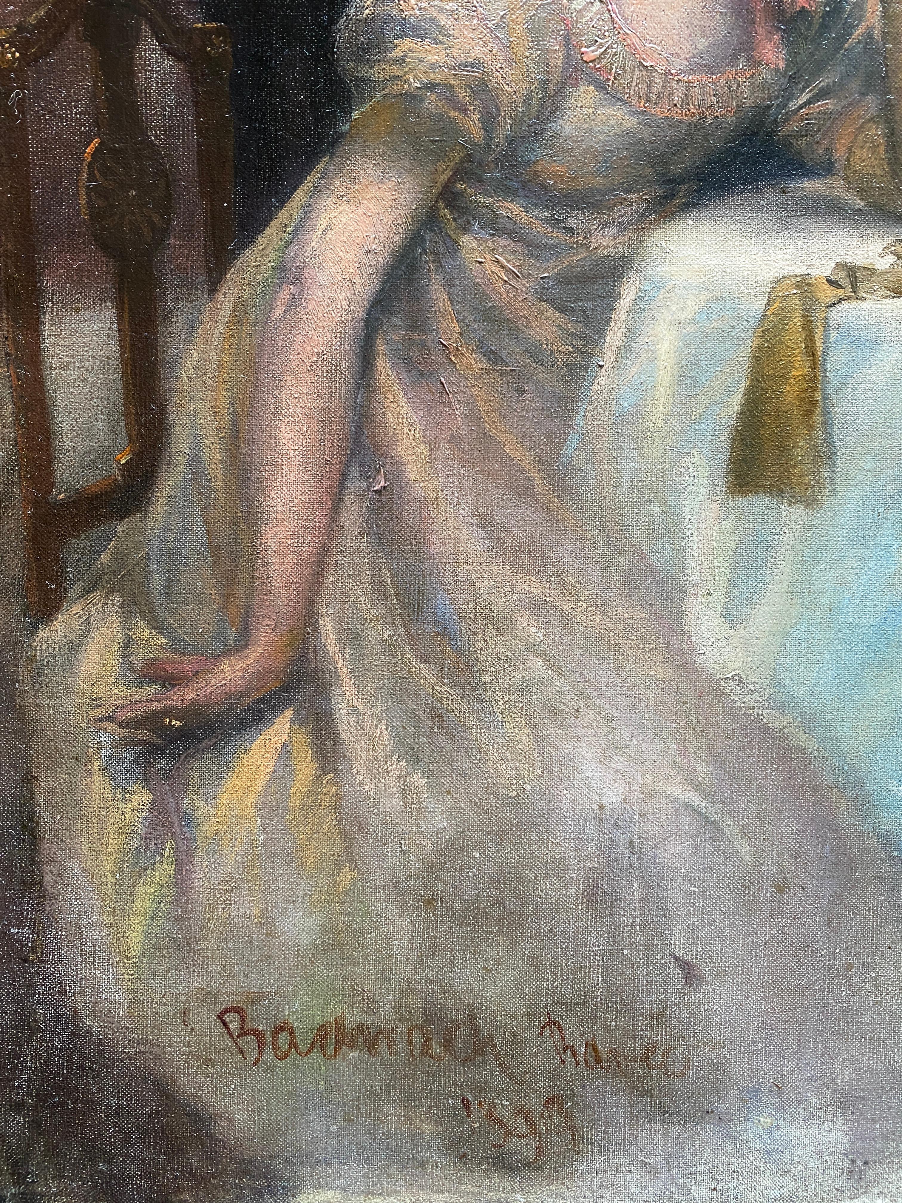 Masked Ball, Emmanuel Bachrach, Oderberg 1863 – 1943 Munich, Jewish, Signed - Gray Interior Painting by Bachrach-Barée Emmanuel