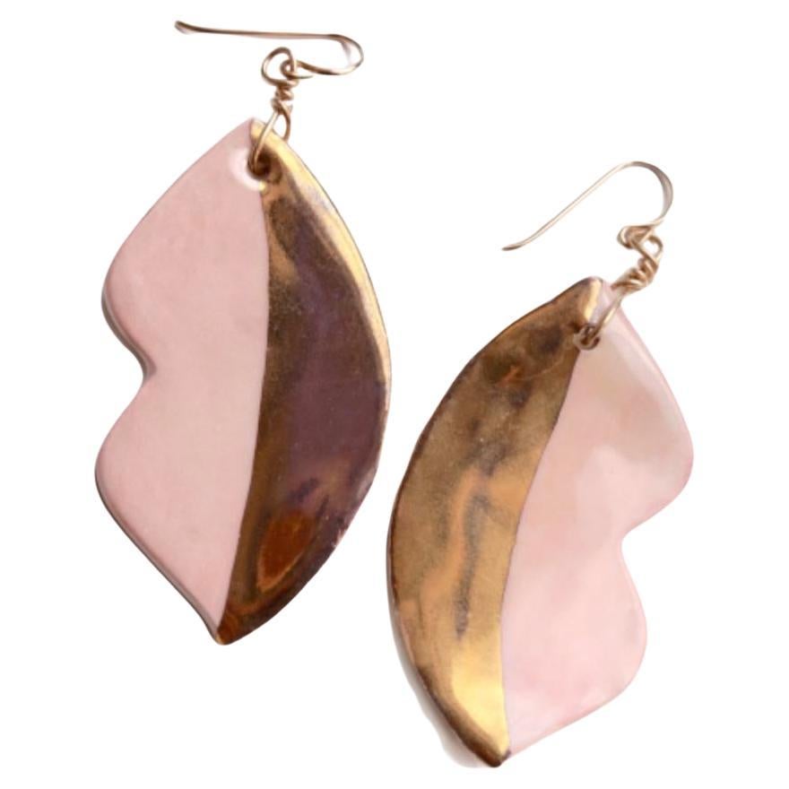 Baciami Earrings - Handmade porcelain with 14k gold leaf detail