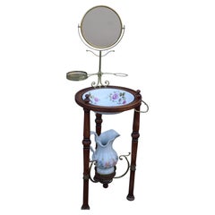 Vasque avec meuble et miroir pour salle de bain ou chambre à coucher en bois de noyer et laiton