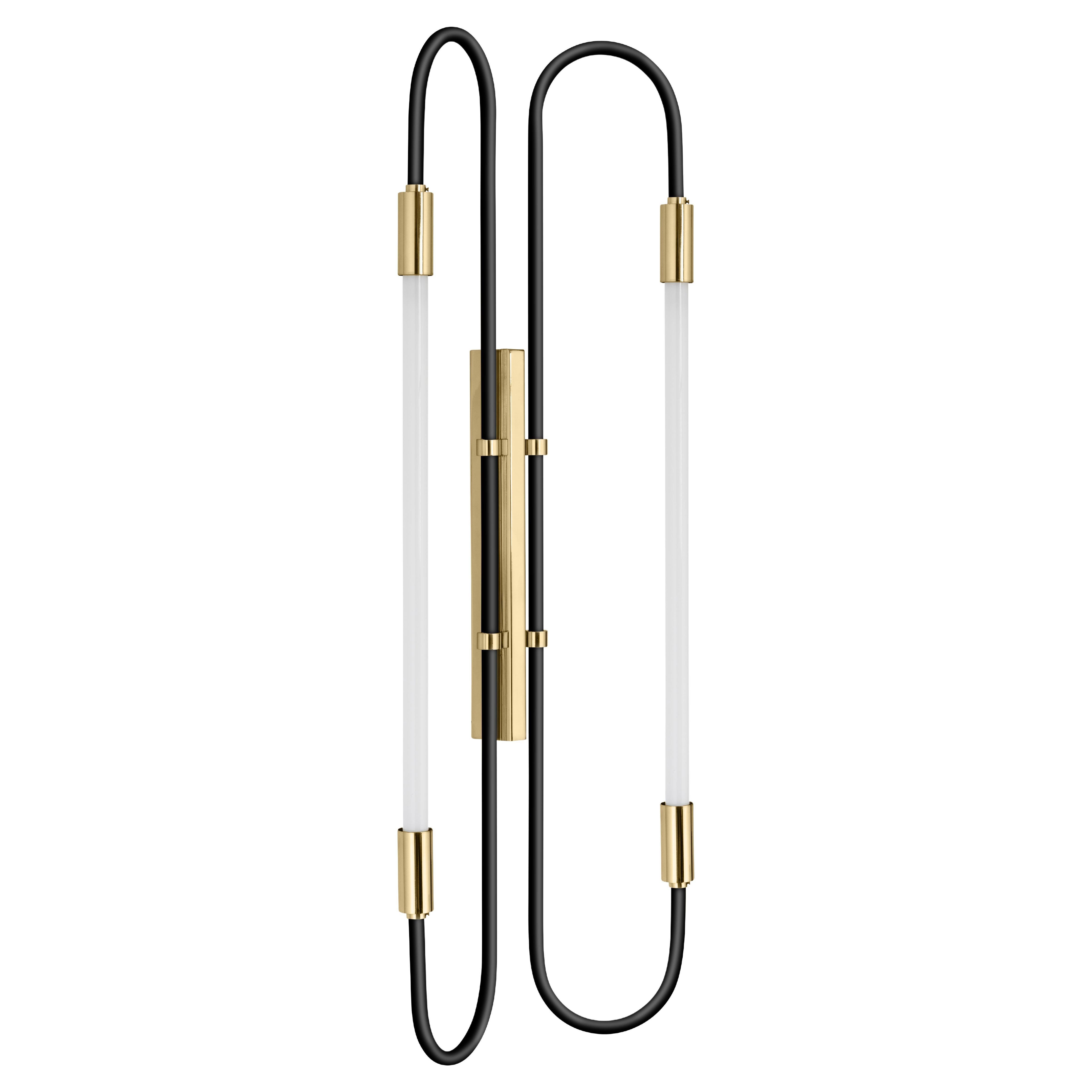 Back and Brass Wall Lamp Neon Double 103 by Magic Circus Editions For Sale
