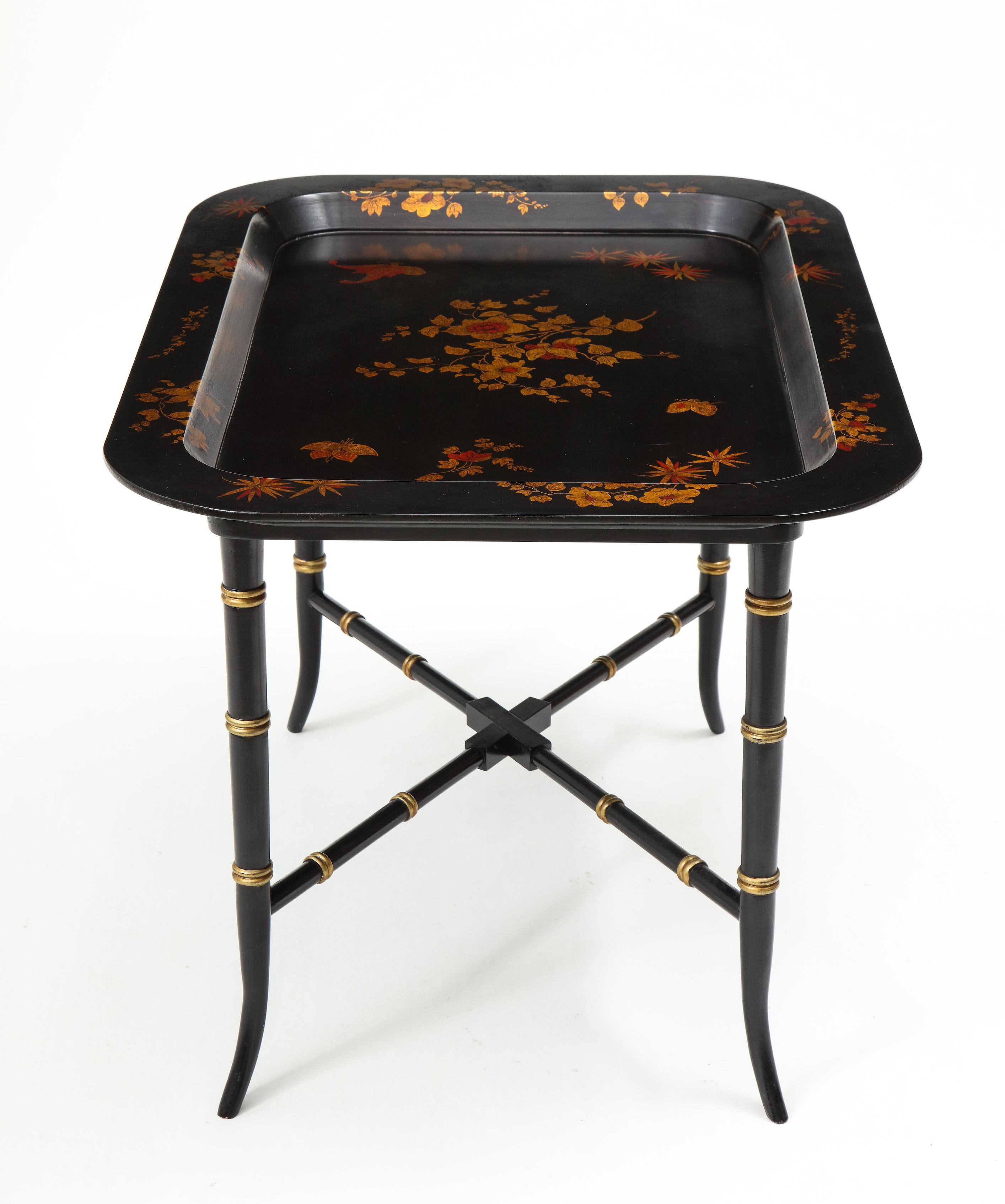19th Century Back Lacquer and Gilt Tray Table For Sale
