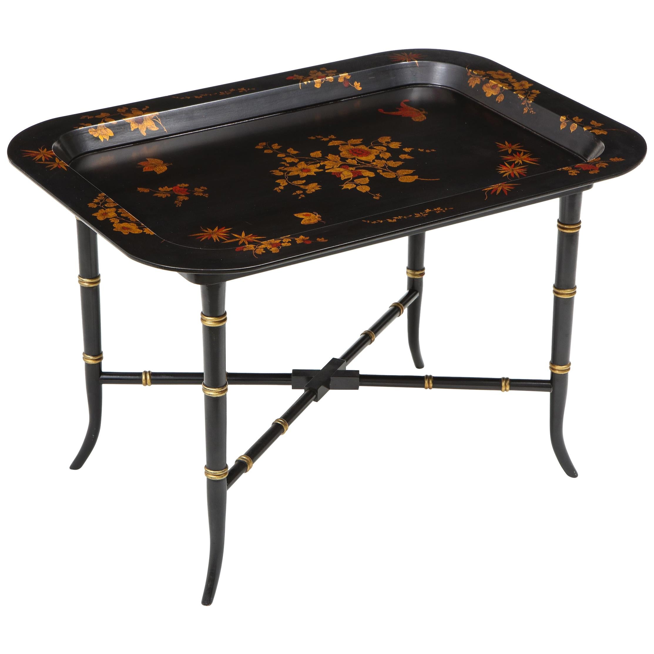 Back Lacquer and Gilt Tray Table For Sale