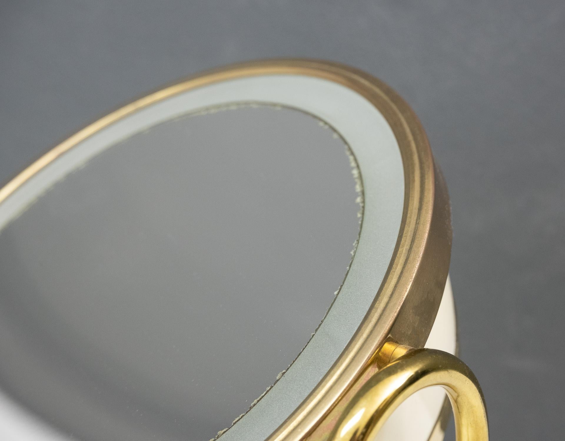 Mid-Century Modern Back Lid Brass Vanity Magnified Table Mirror, 1970s